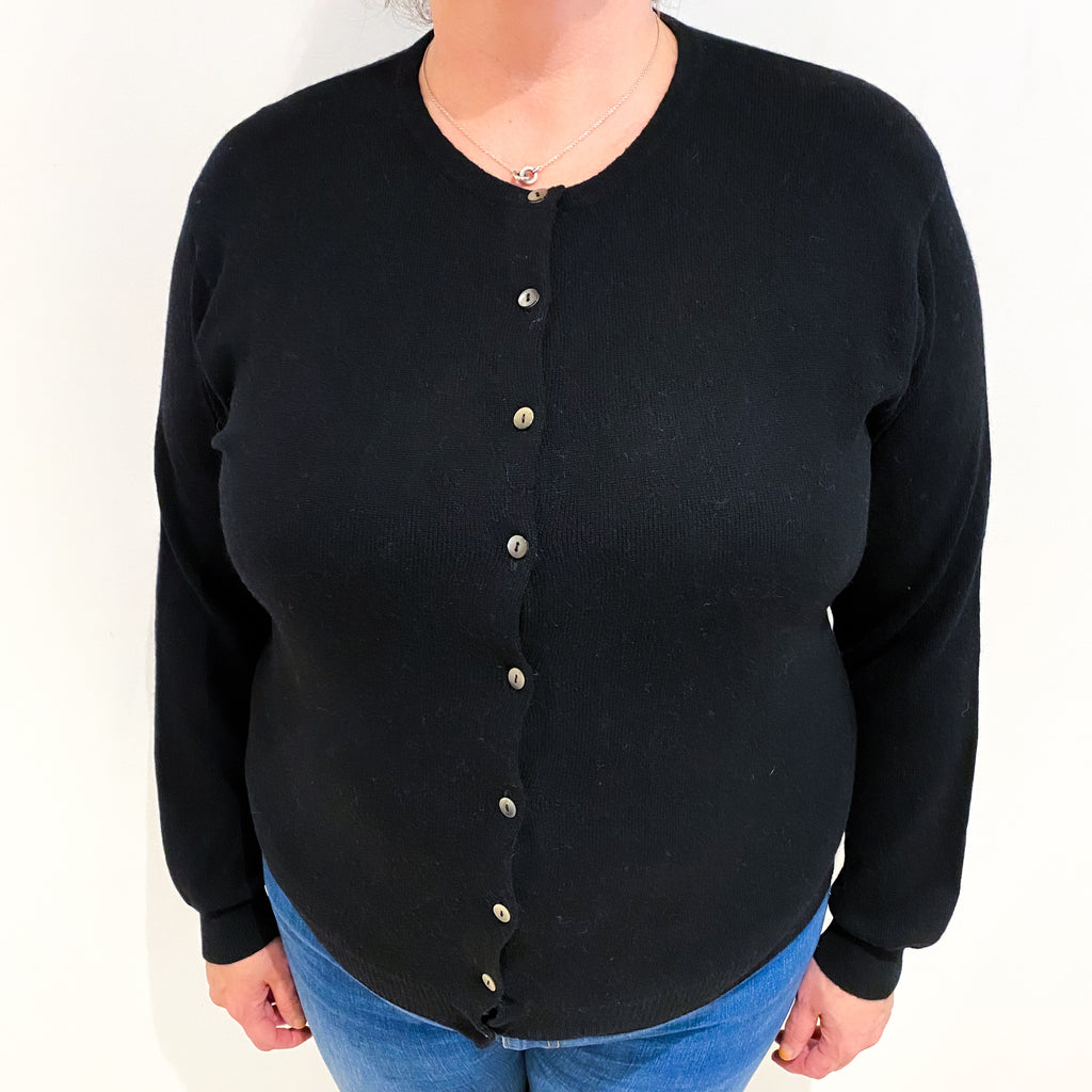 Black Cashmere Crew Neck Cardigan Extra Large