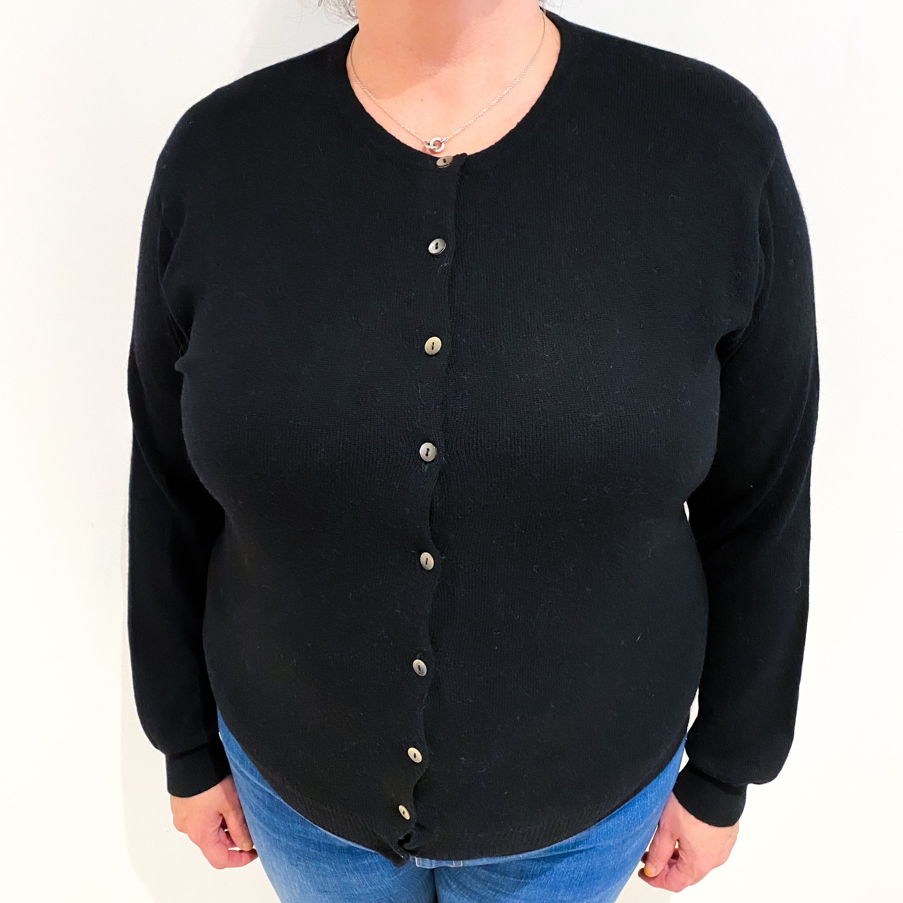 Black Cashmere Crew Neck Cardigan Extra Large