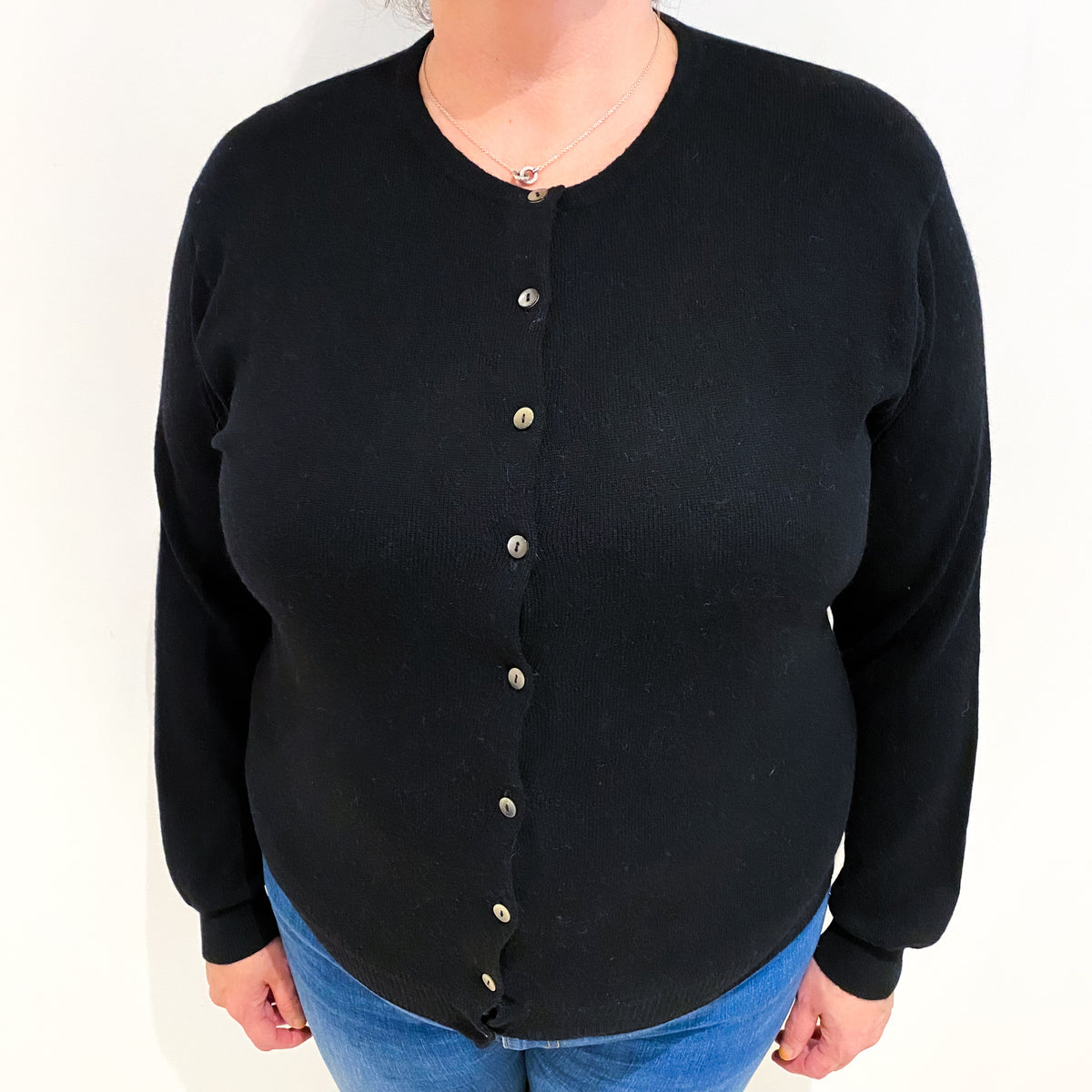 Black Cashmere Crew Neck Cardigan Extra Large