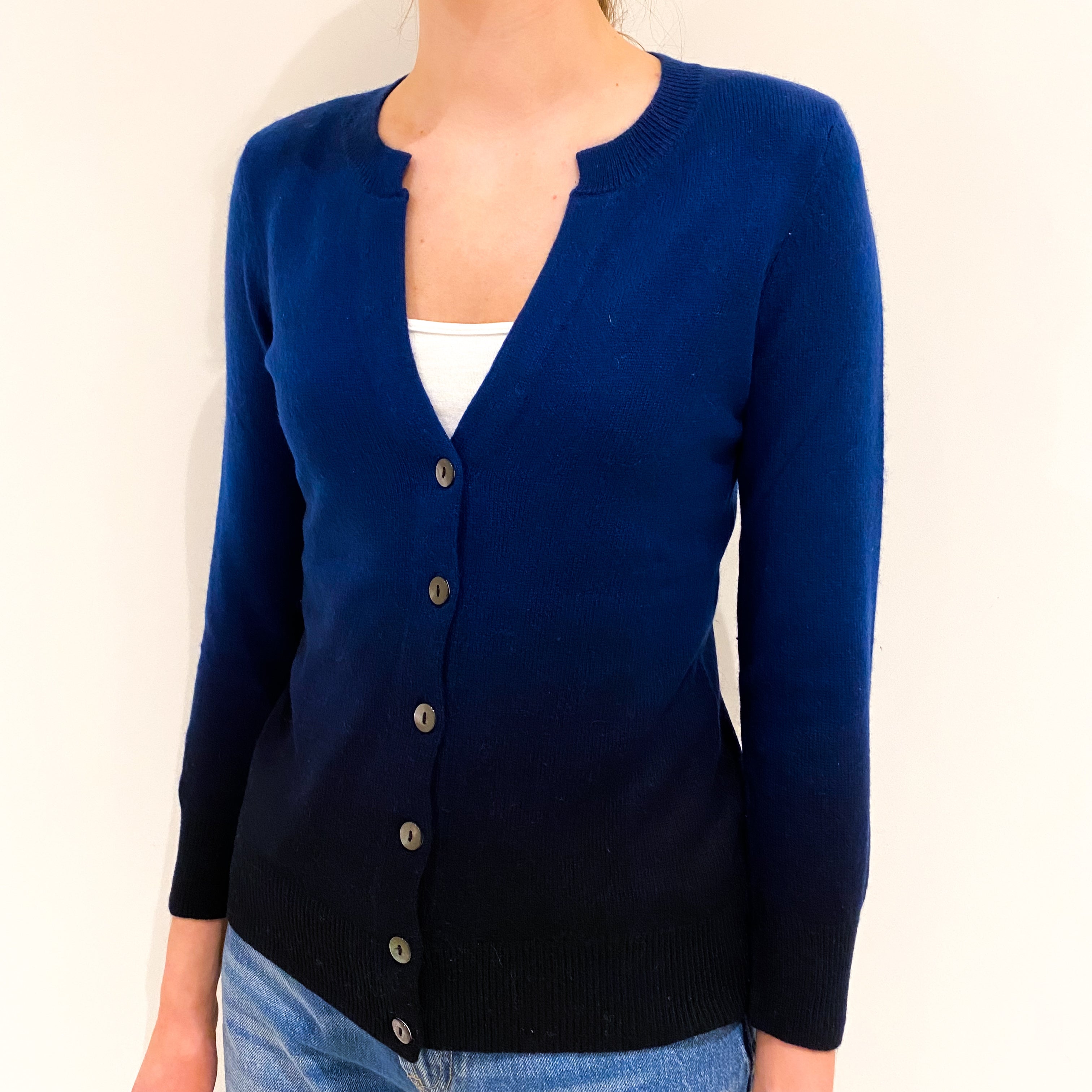 Vince Blue and Black Ombré Cashmere V-Neck Cardigan Extra Small