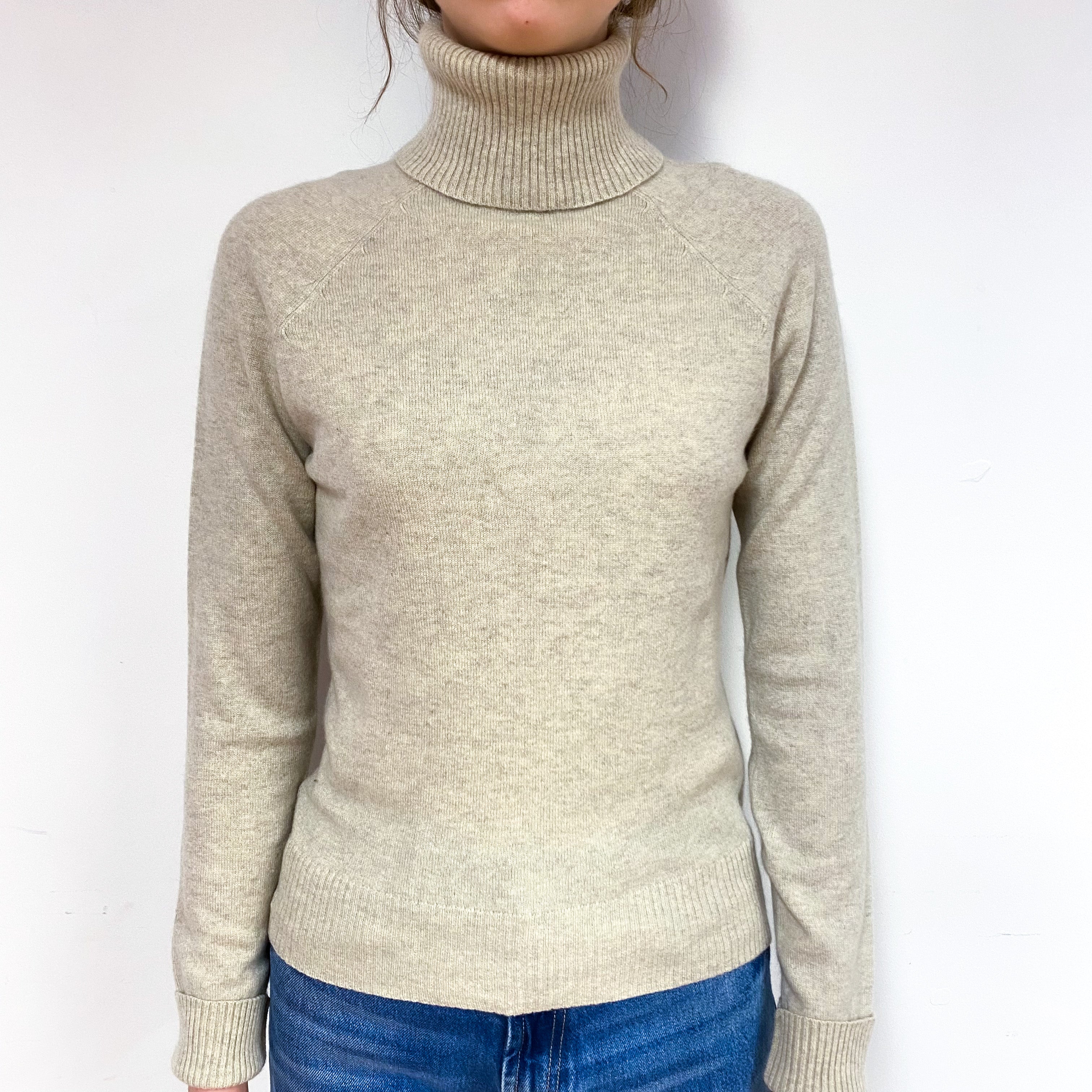Fawn Beige Cashmere Polo Neck Jumper Extra Small