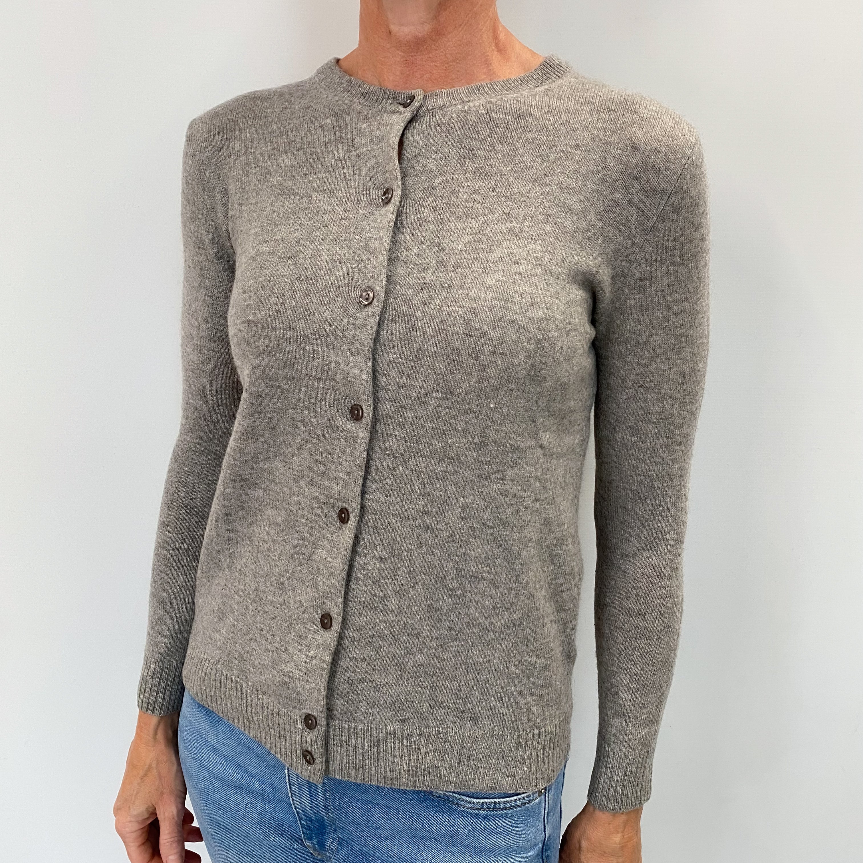 Smoke Grey Cashmere Crew Neck Cardigan Small