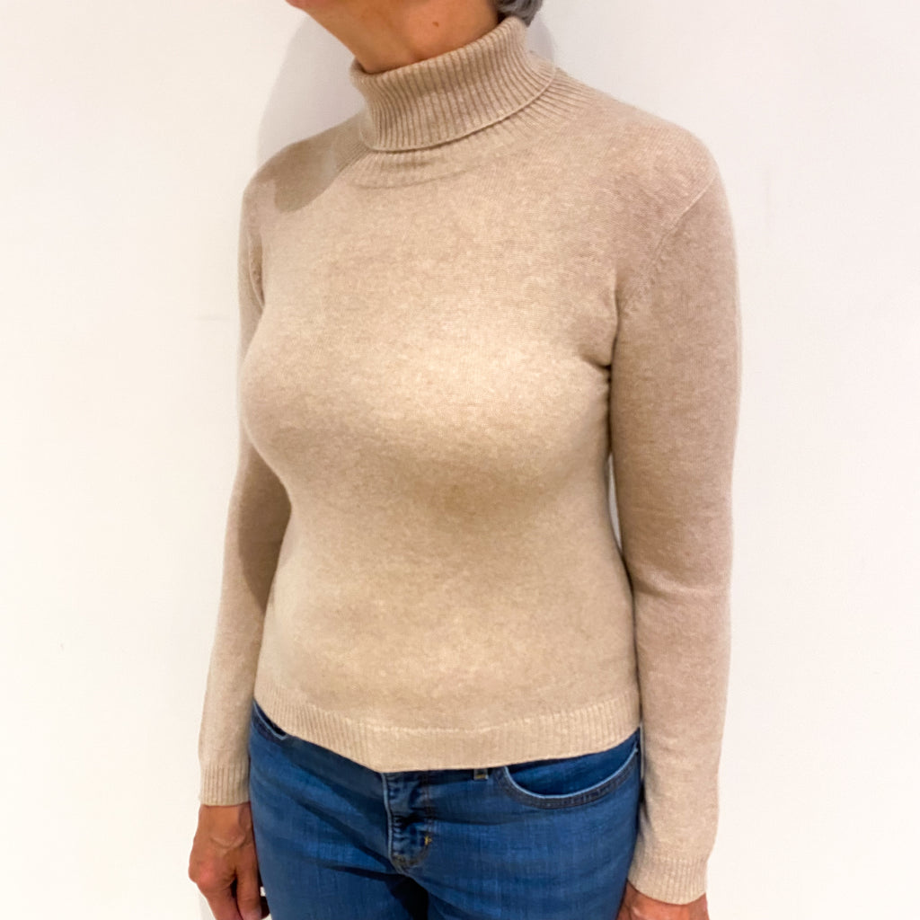 Oatmeal Beige Cashmere Polo Neck Jumper Medium