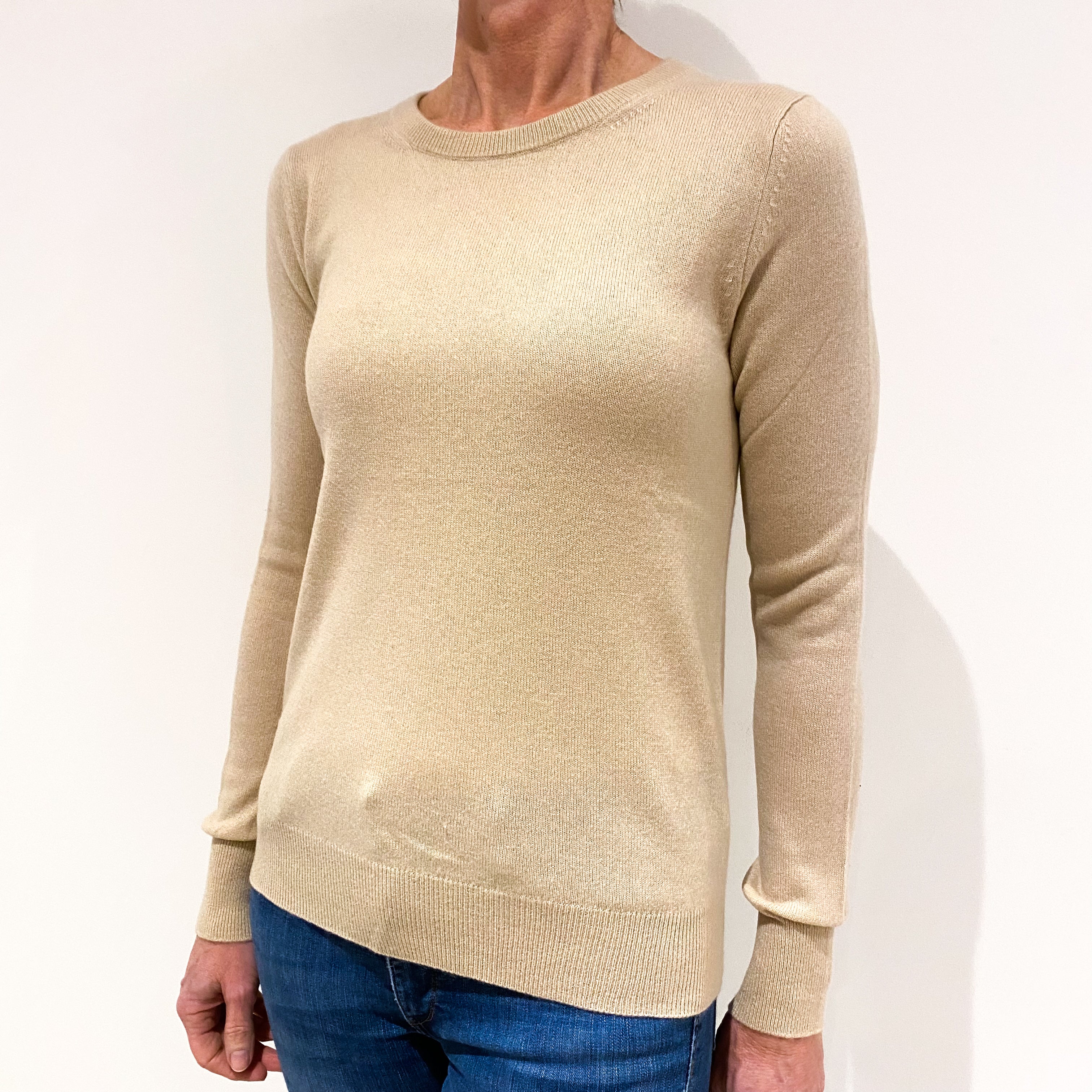 Fudge Beige Cashmere Crew Neck Jumper Small