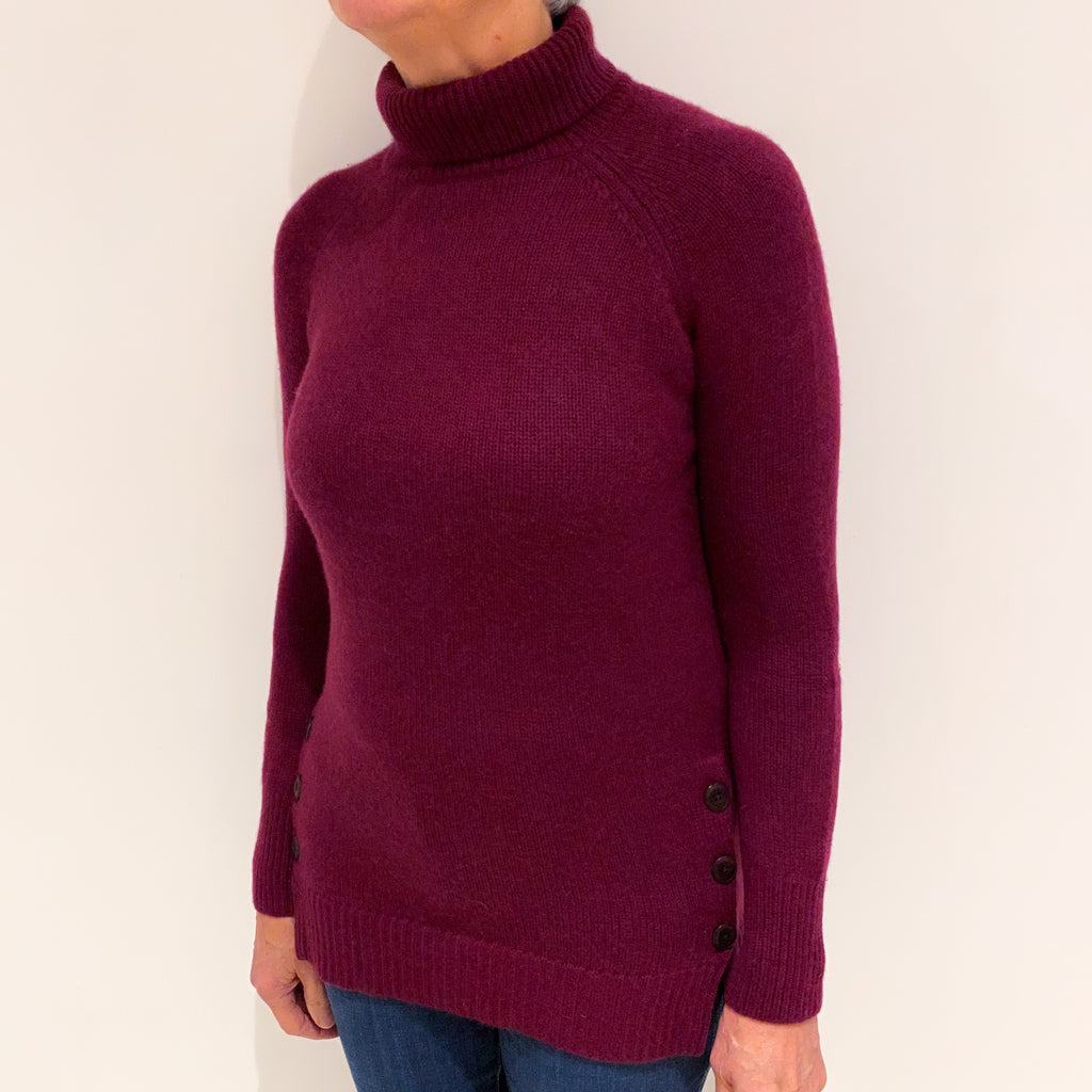 Mulberry Purple Chunky Cashmere Polo Neck Jumper Medium