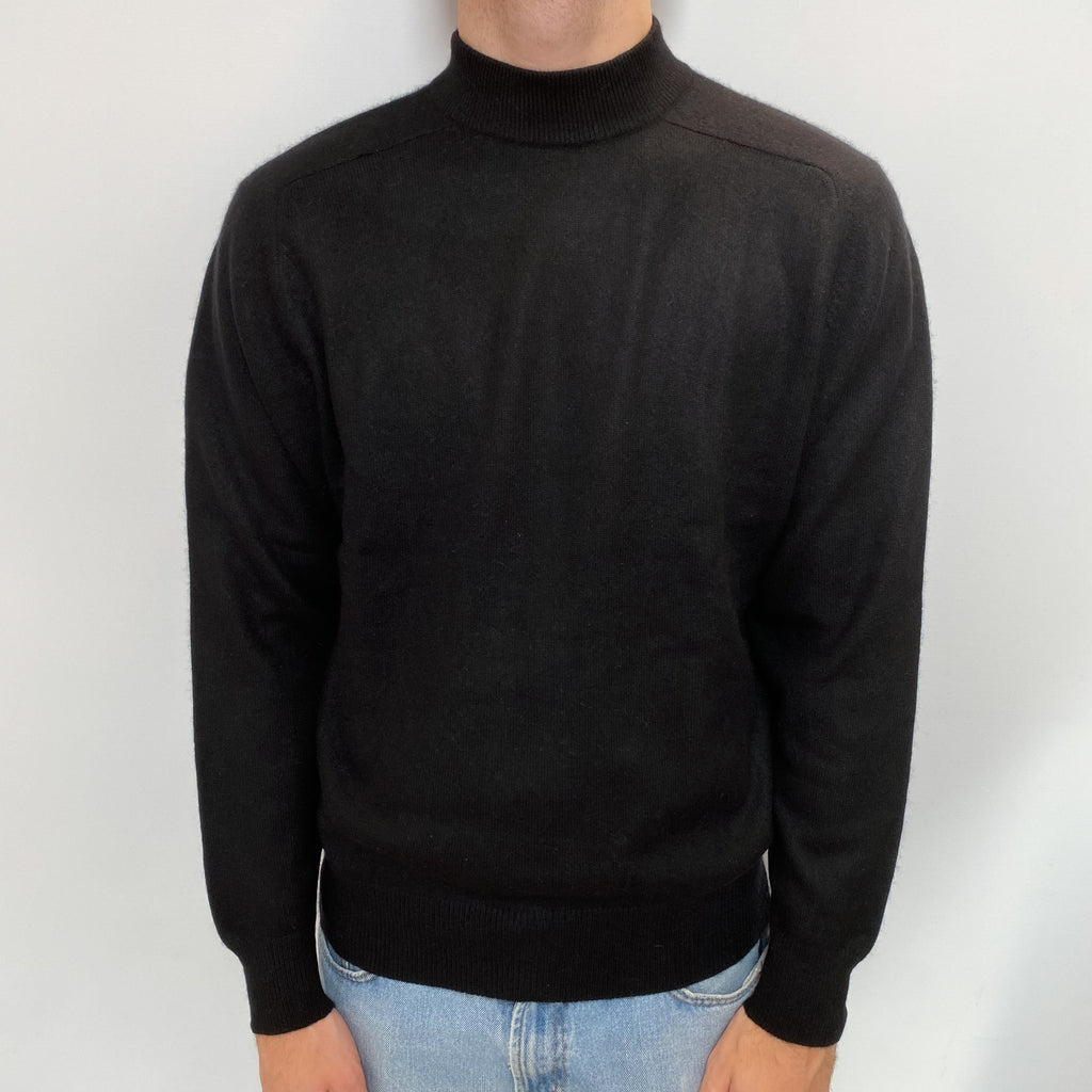 Men's Black Cashmere Turtle Neck Jumper Large