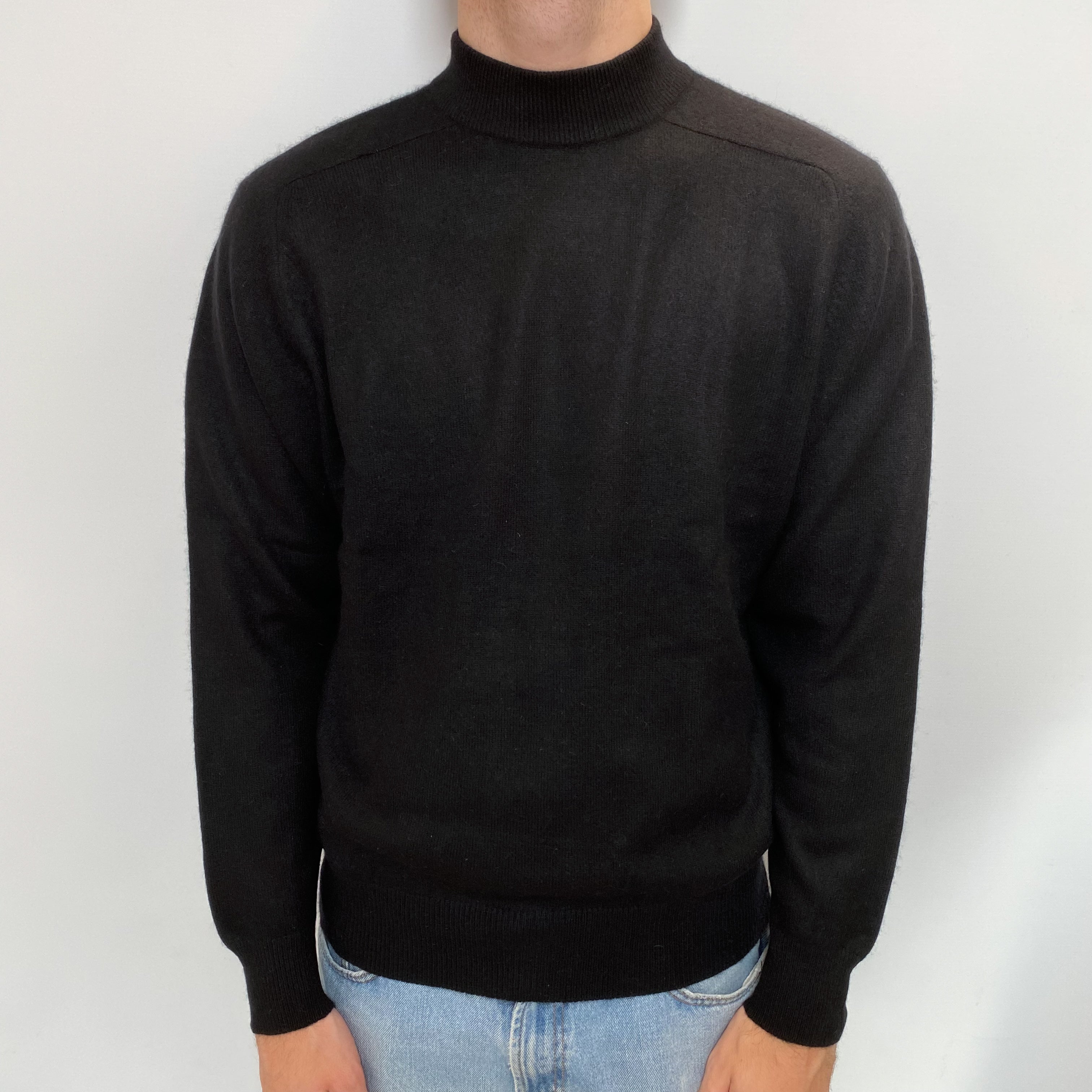Men's Black Cashmere Turtle Neck Jumper Large