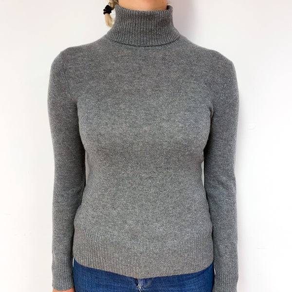 Ash Grey Cashmere Polo Neck Jumper Small