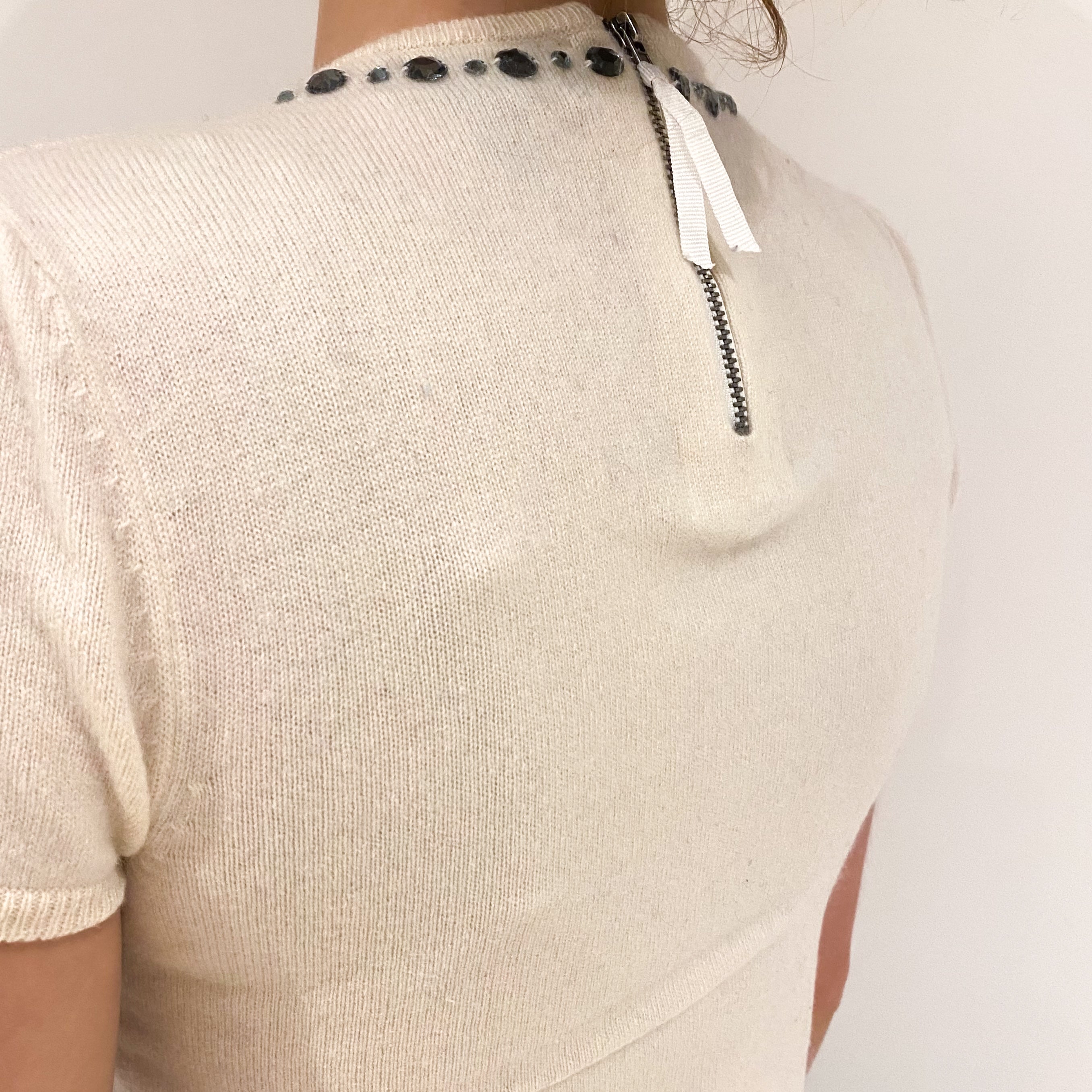 Cream Cashmere Short Sleeve Crew Neck Jumper Extra Small