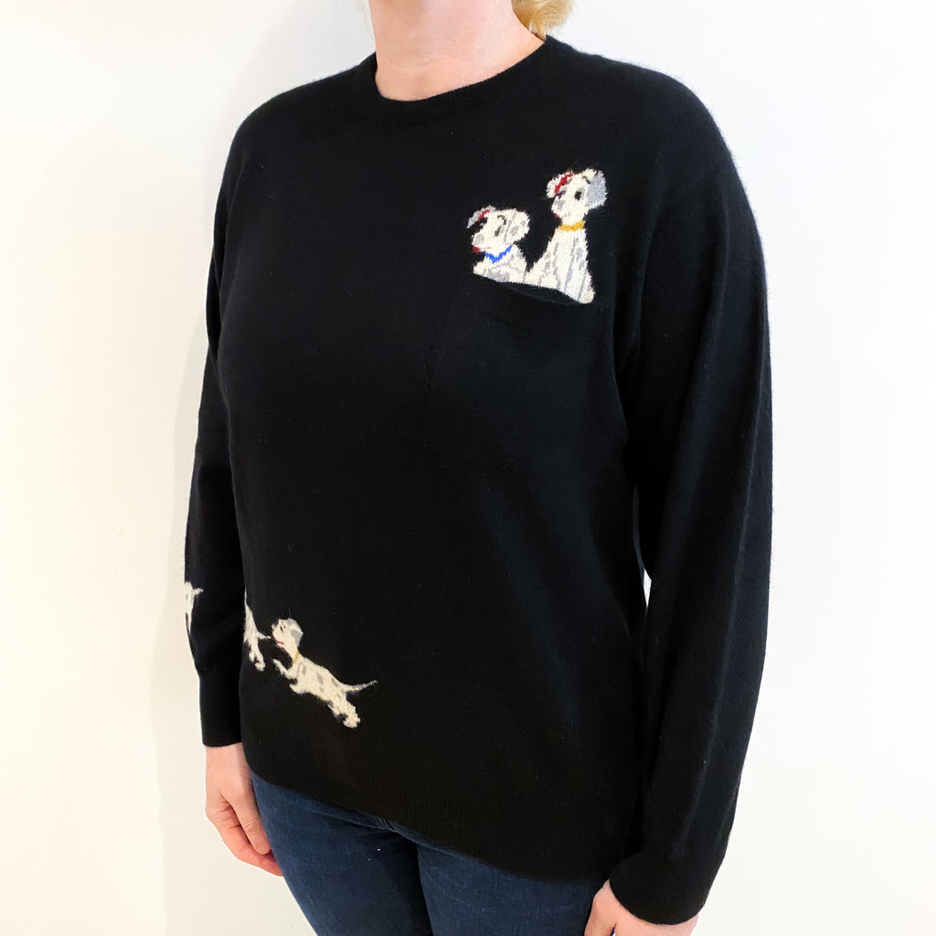Scottish Black ‘101 Dalmatian’ Cashmere Crew Neck Jumper Large