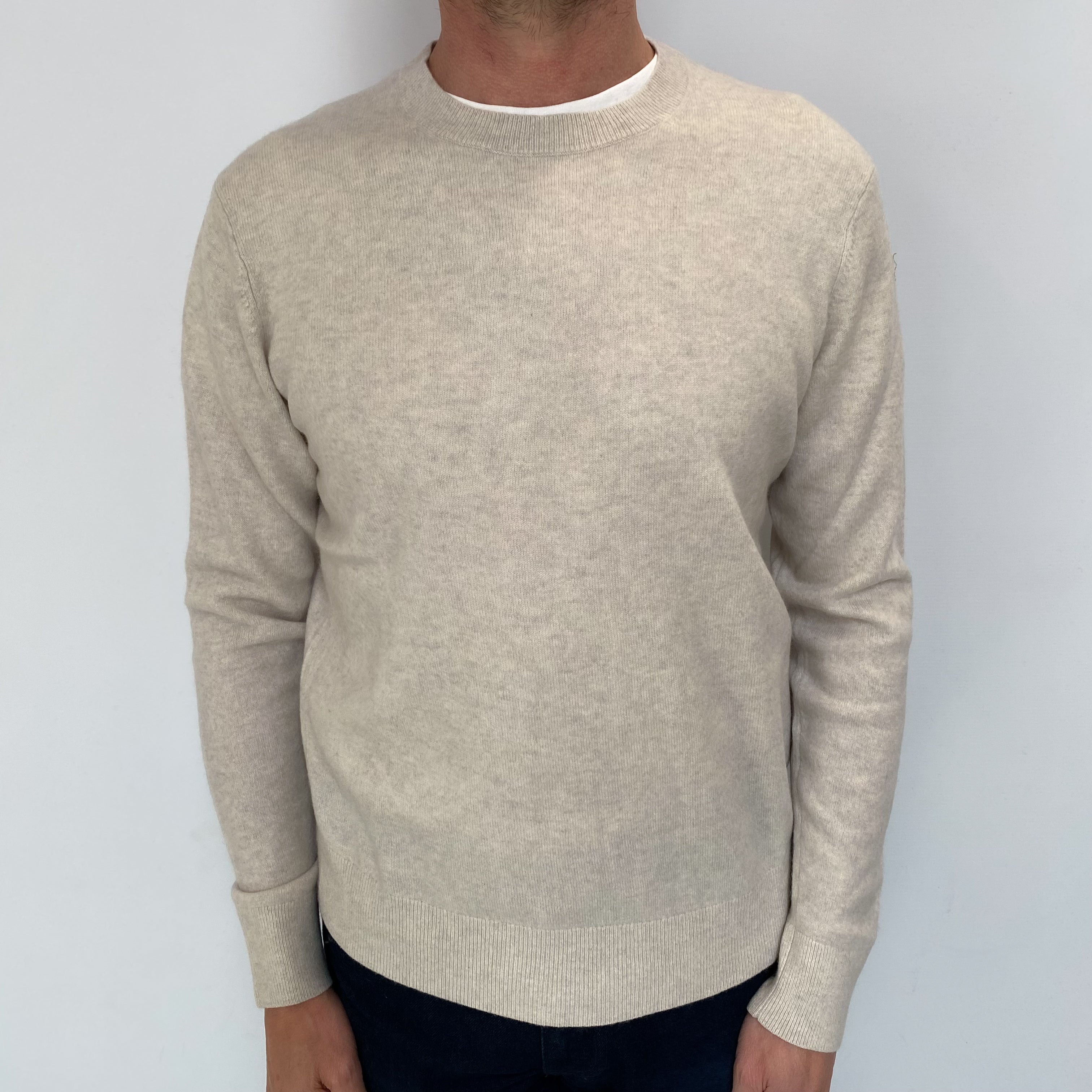 Men's Frost Grey Cashmere Crew Neck Jumper Small