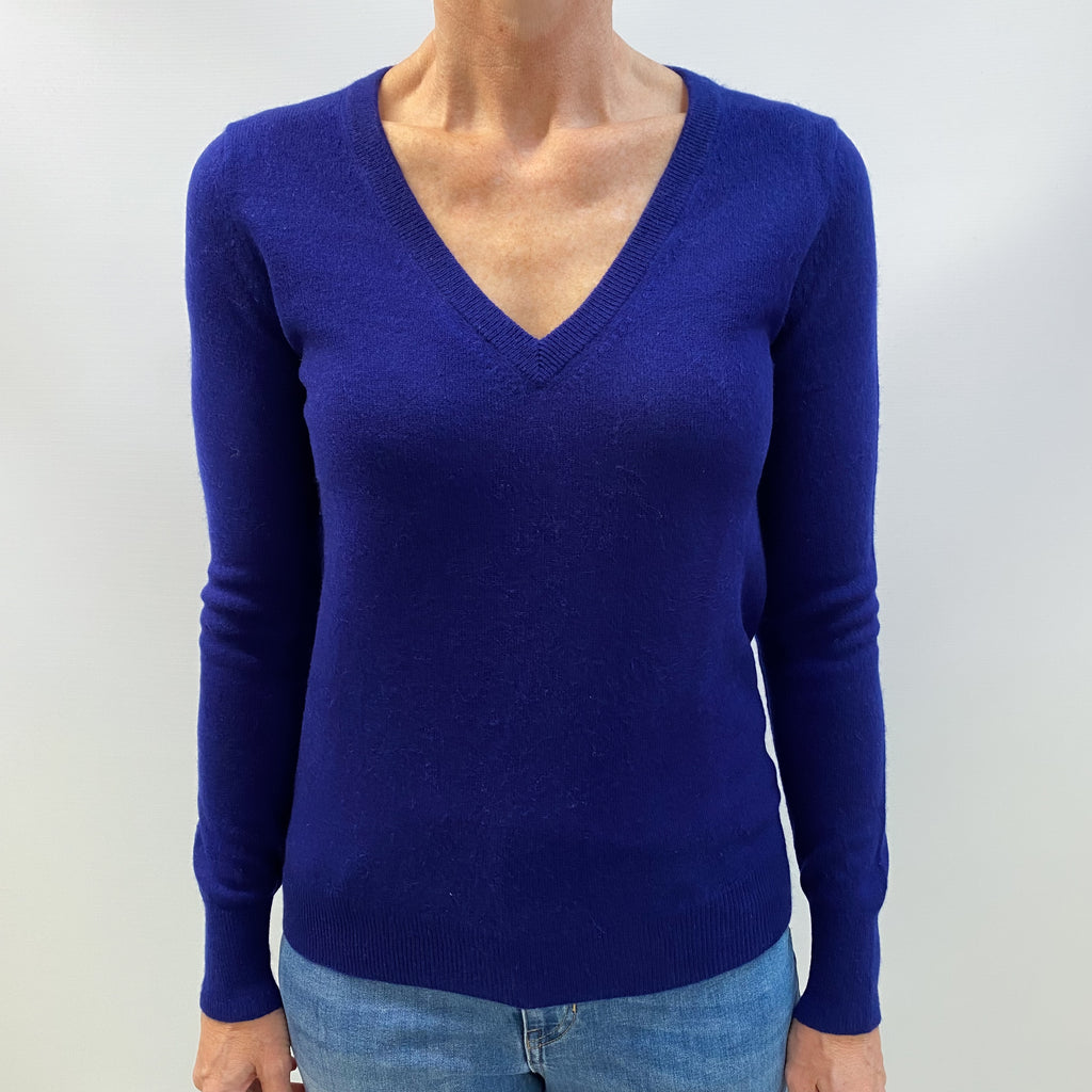 Indigo Blue Cashmere V Neck Jumper Small