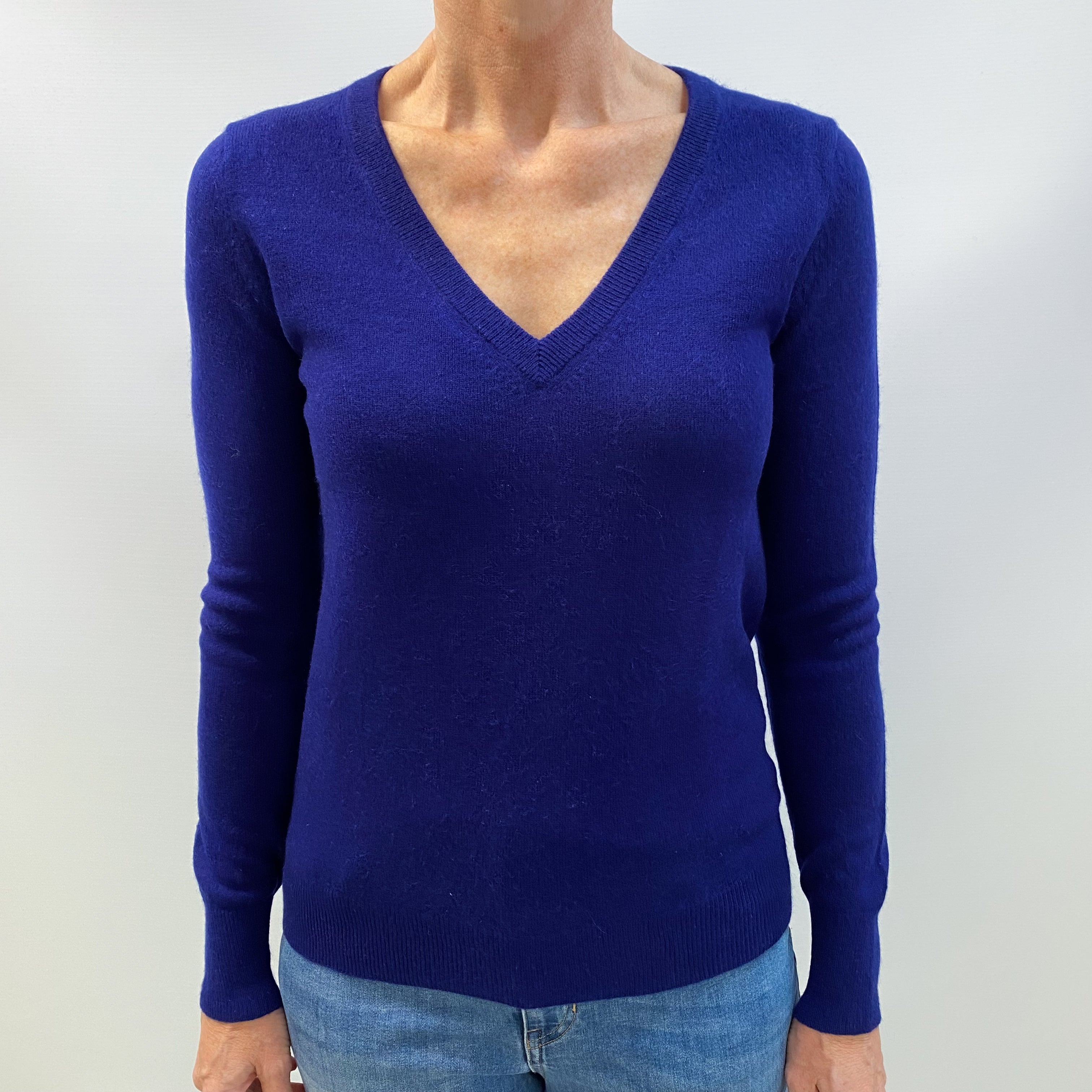 Indigo Blue Cashmere V Neck Jumper Small