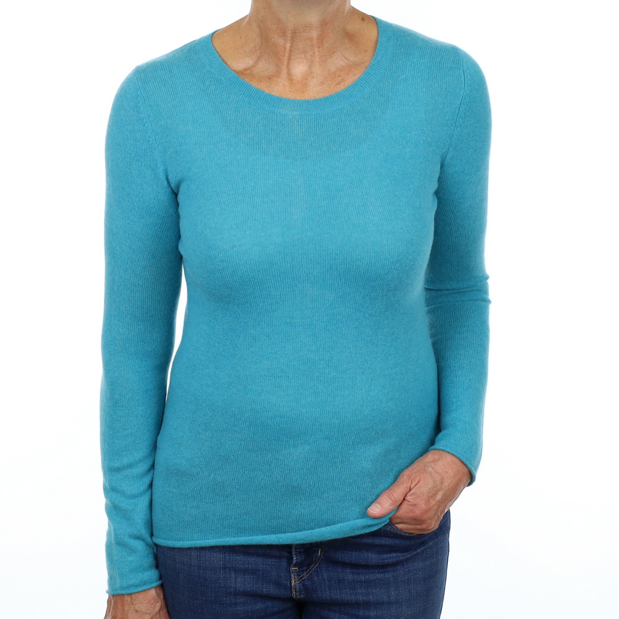 Aqua Blue Cashmere Crew Neck Jumper Medium