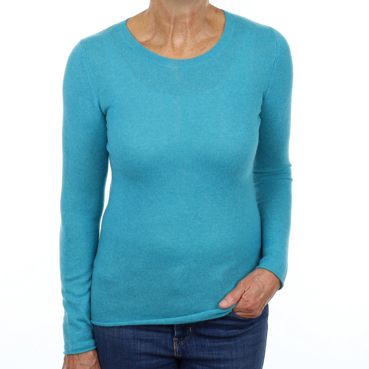 Aqua Blue Cashmere Crew Neck Jumper Medium