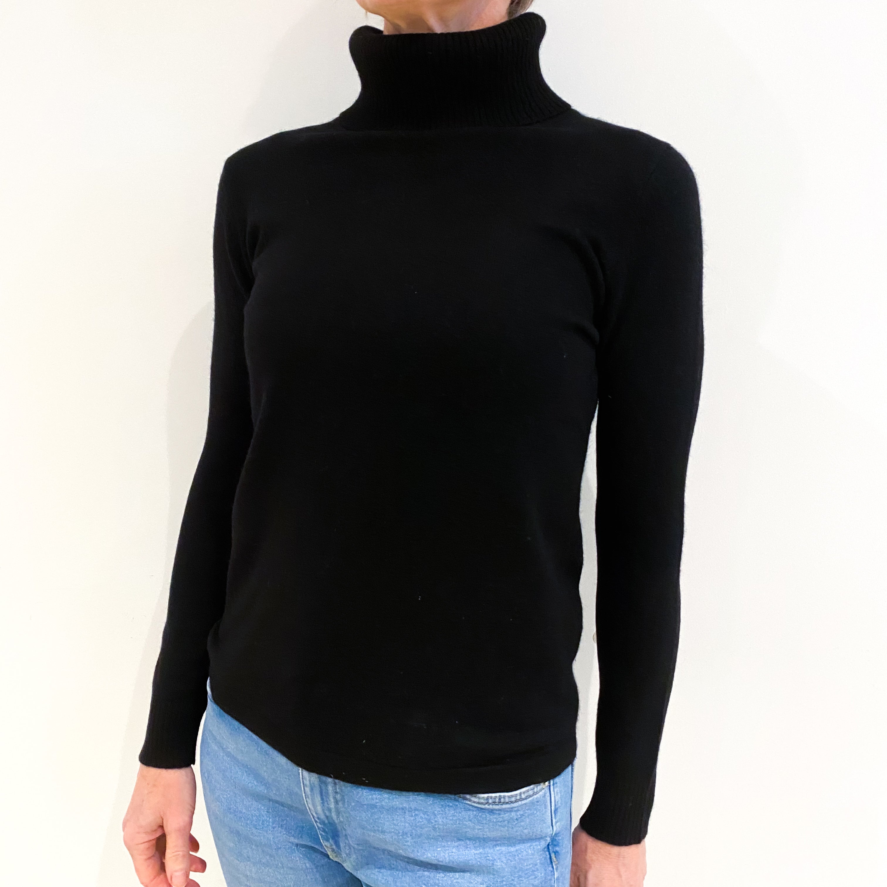 Black Cashmere Polo Neck Jumper Small