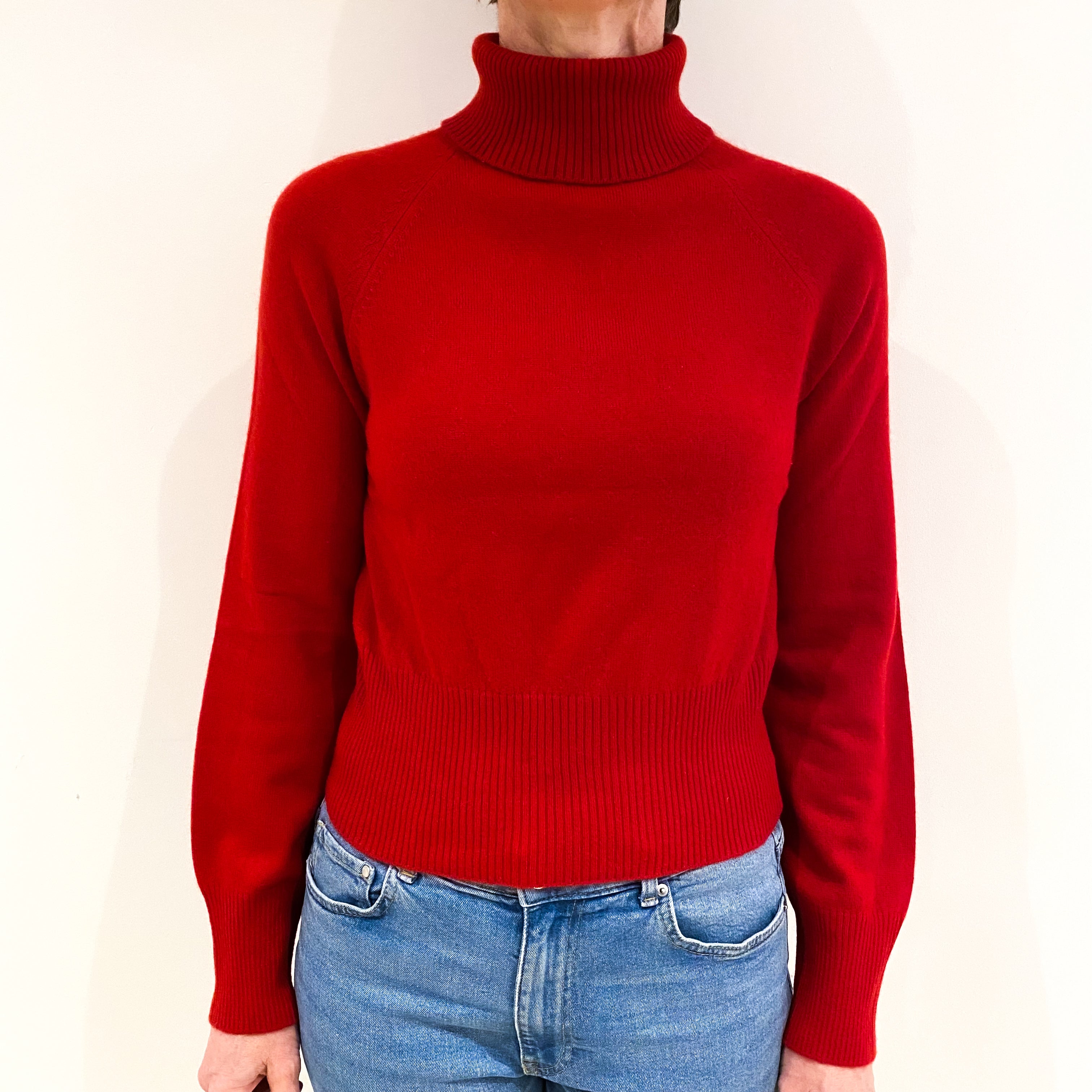 Scarlet Red Cashmere Polo Neck Jumper Small