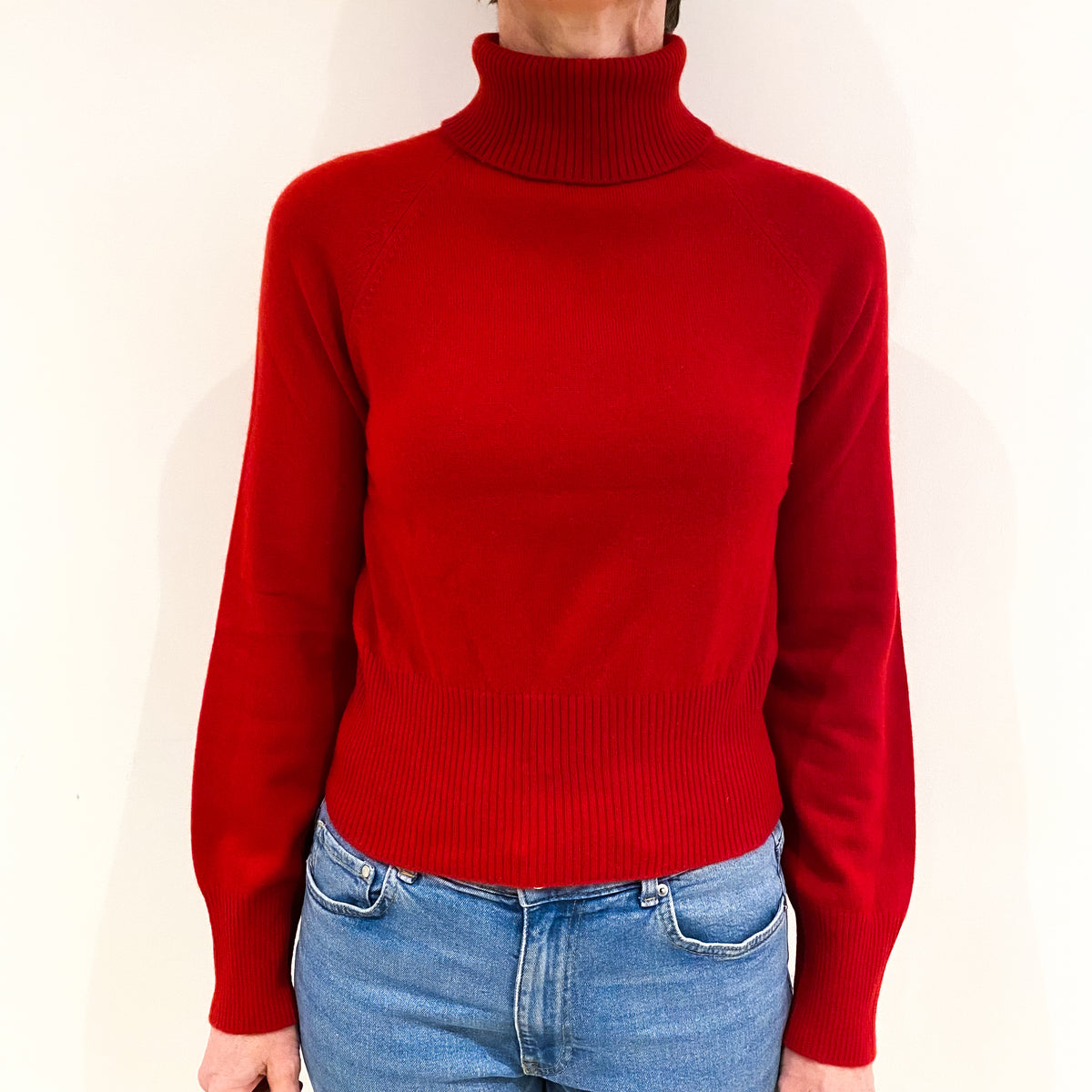 Scarlet Red Cashmere Polo Neck Jumper Small