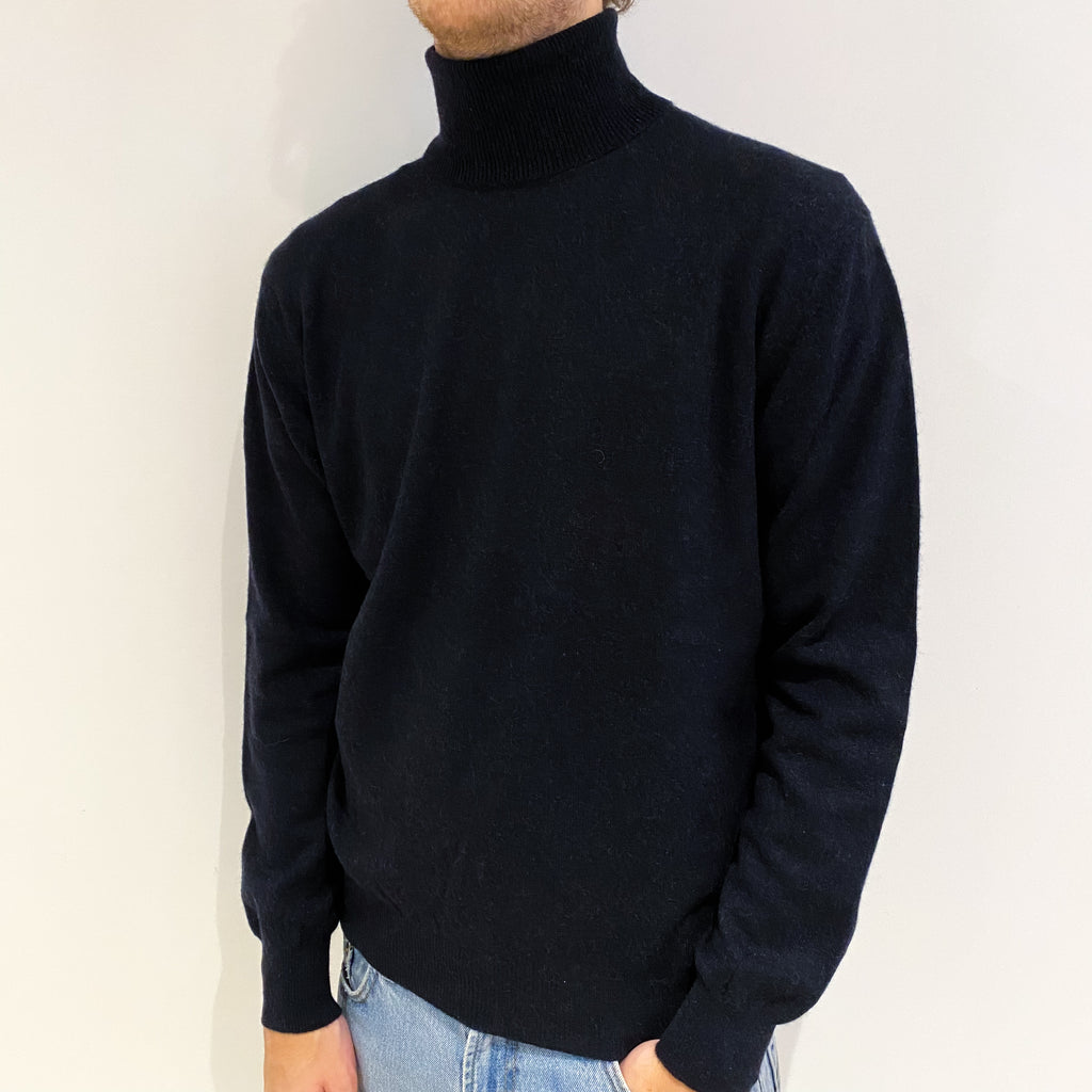 Men's Charcoal Grey Cashmere Polo Neck Jumper Medium