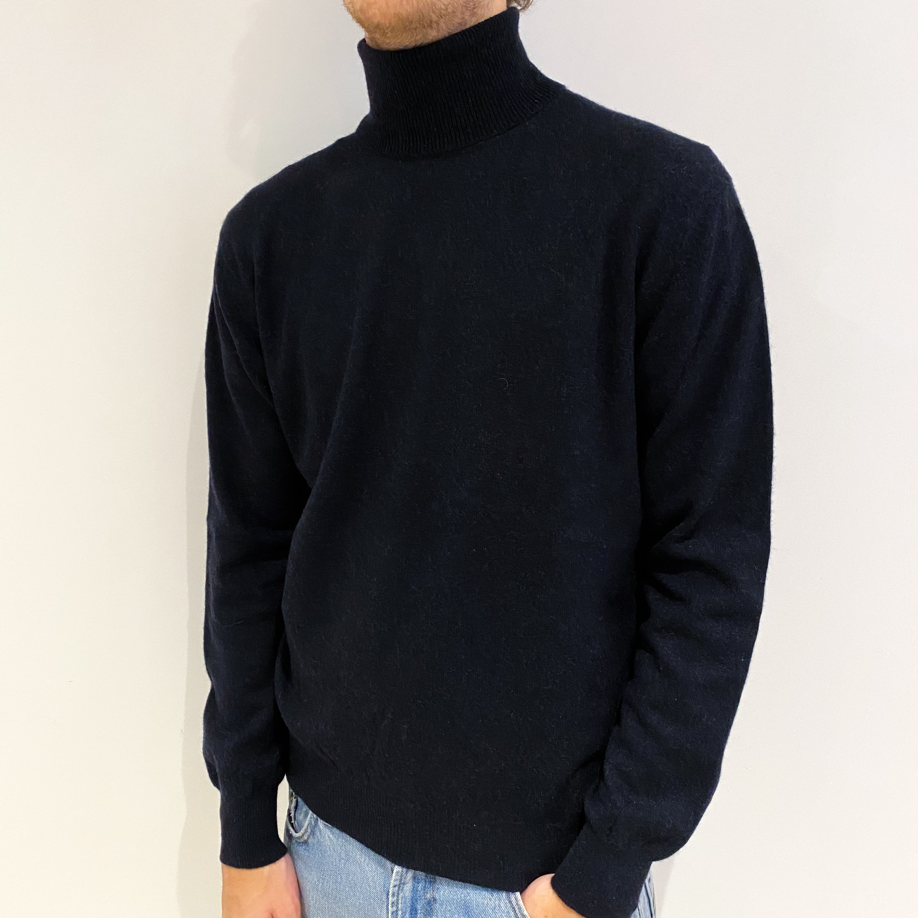 Men's Charcoal Grey Cashmere Polo Neck Jumper Medium