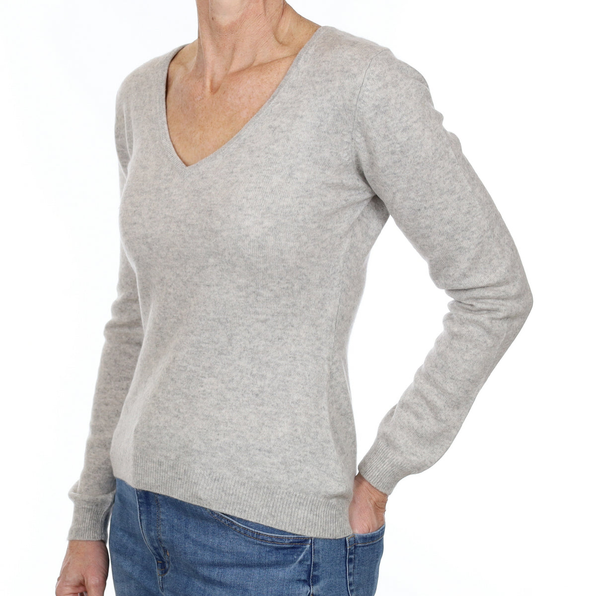 Mist Grey Cashmere V Neck Jumper Small