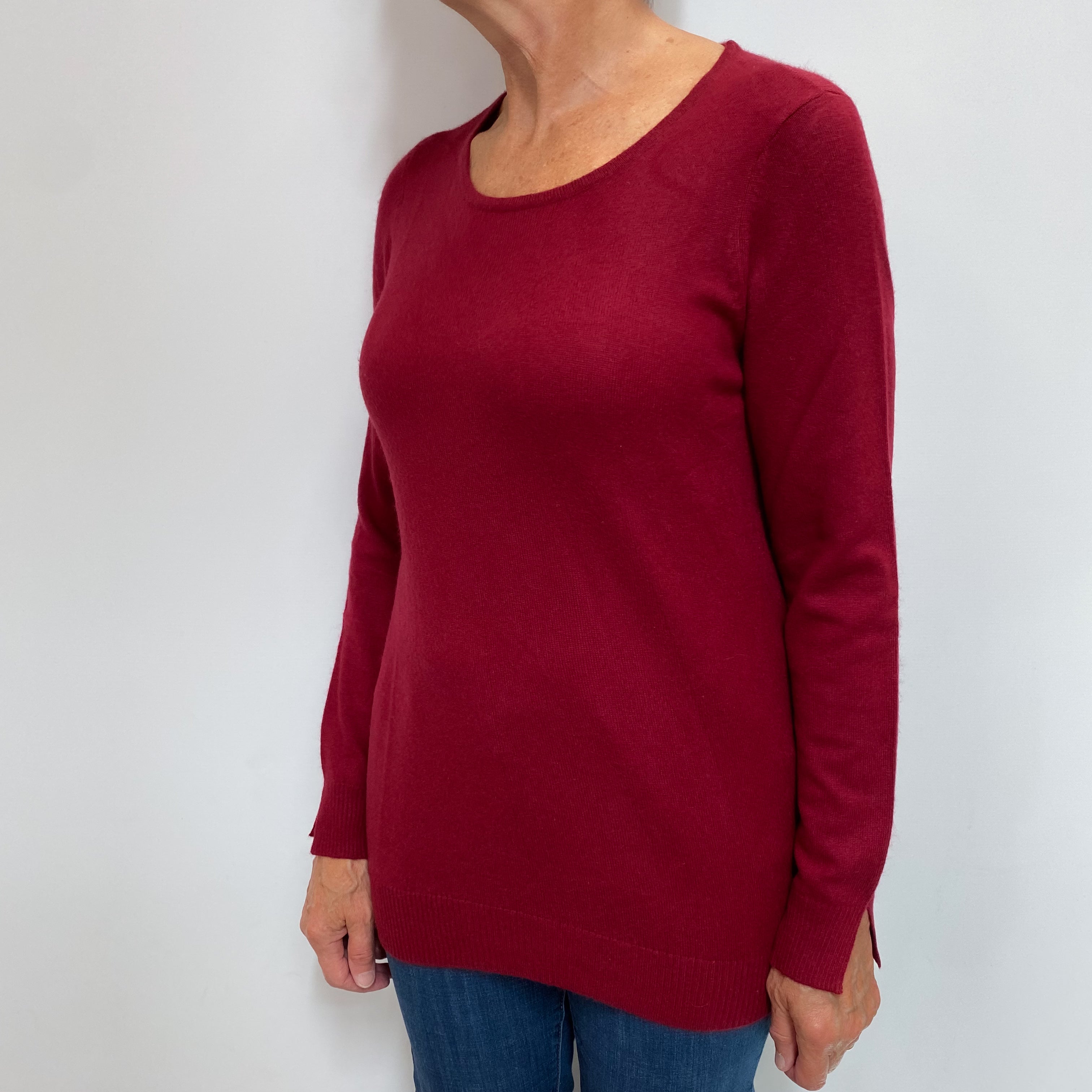 Burgundy Red Cashmere Crew Neck Jumper Medium