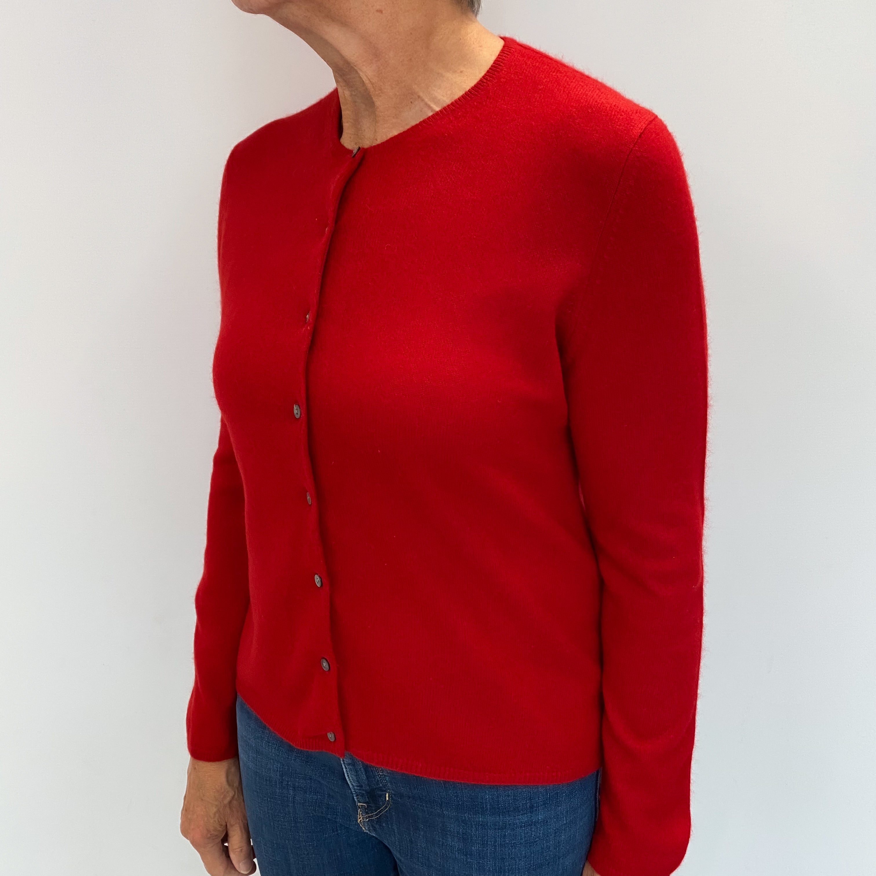 Scarlet Red Cashmere Crew Neck Cardigan Medium