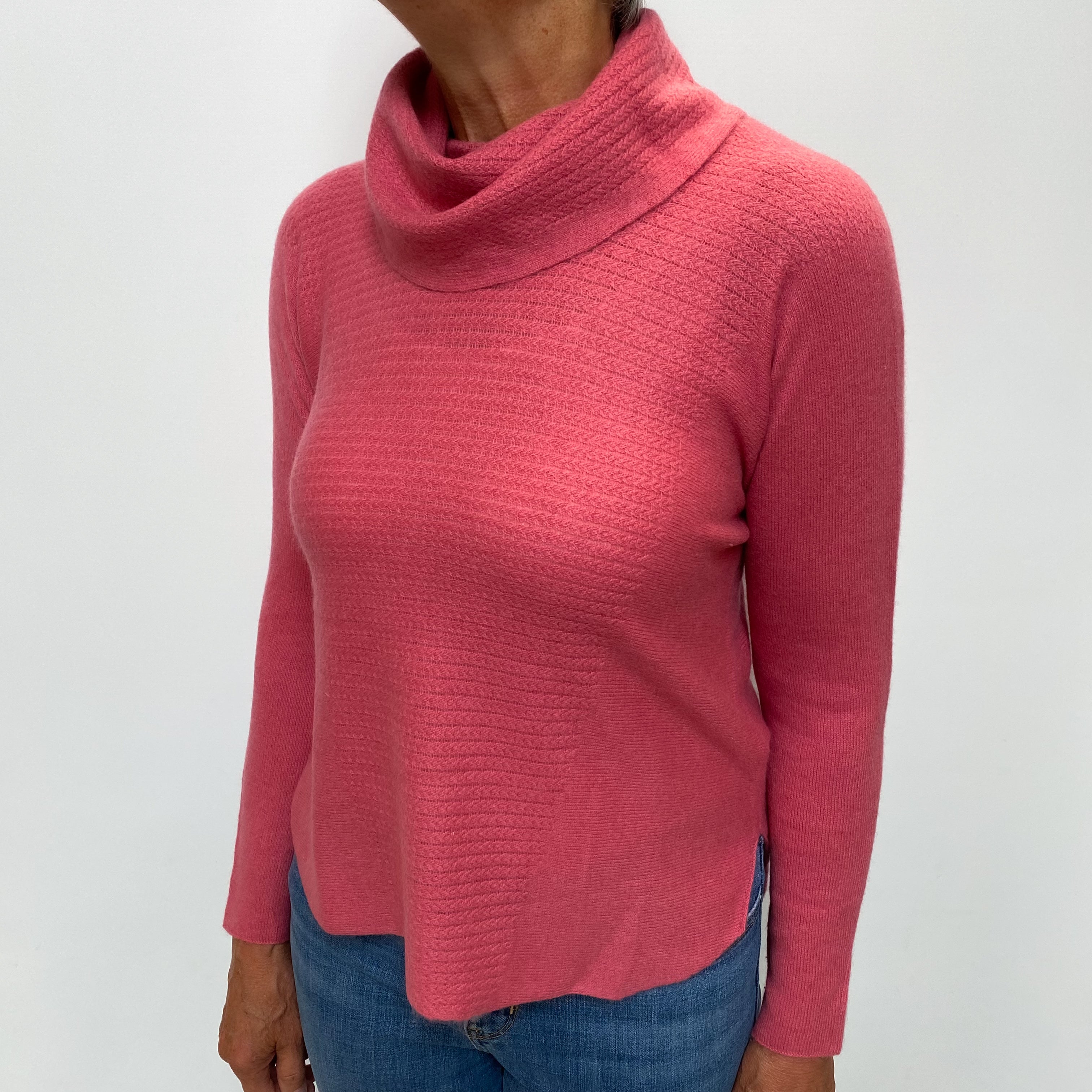 Loganberry Pink Cashmere Cowl Neck Jumper Medium
