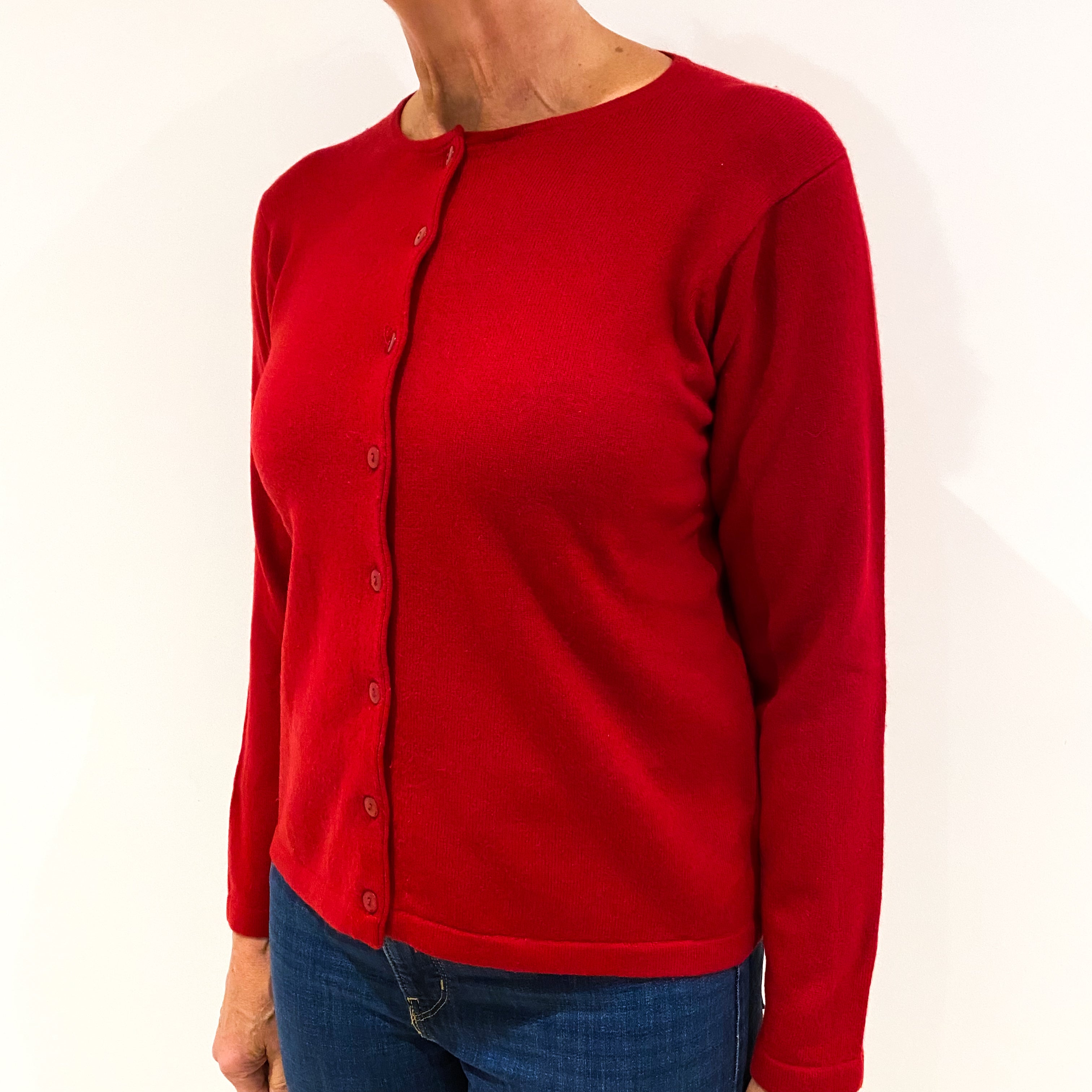 Post Box Red Cashmere Crew Neck Cardigan Medium