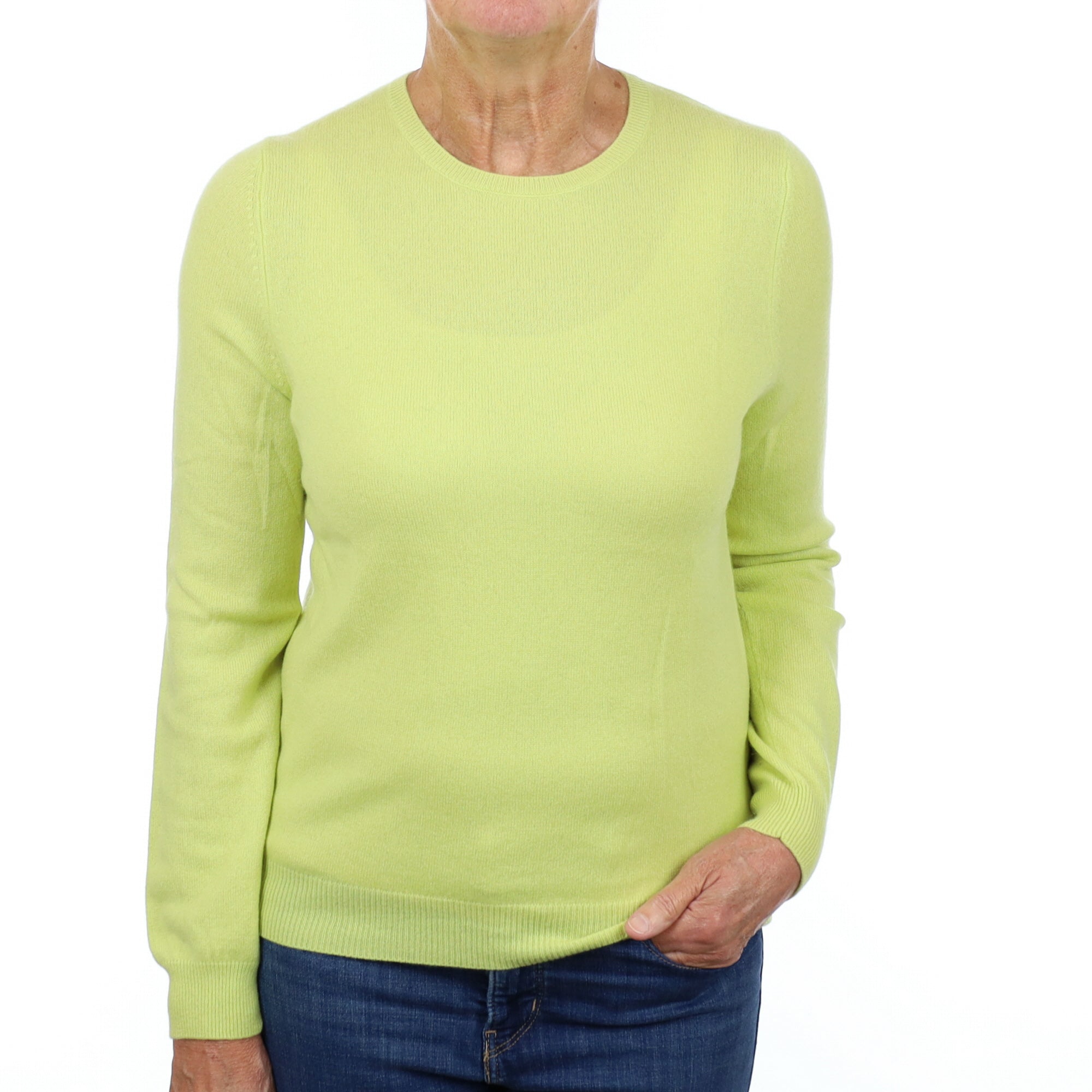 Chartreuse Green Cashmere Crew Neck Jumper Medium