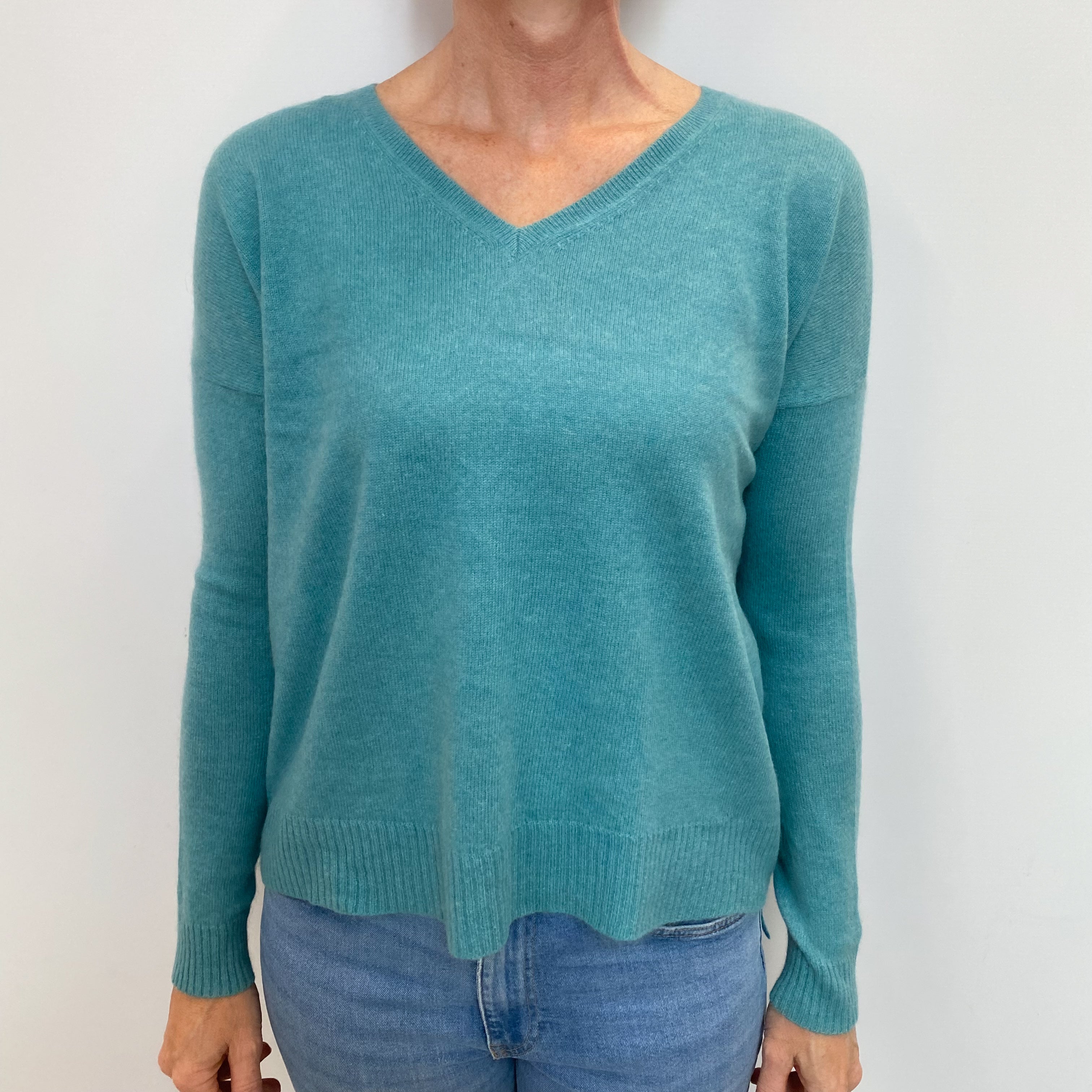 Sea Green Cashmere V Neck Jumper Small