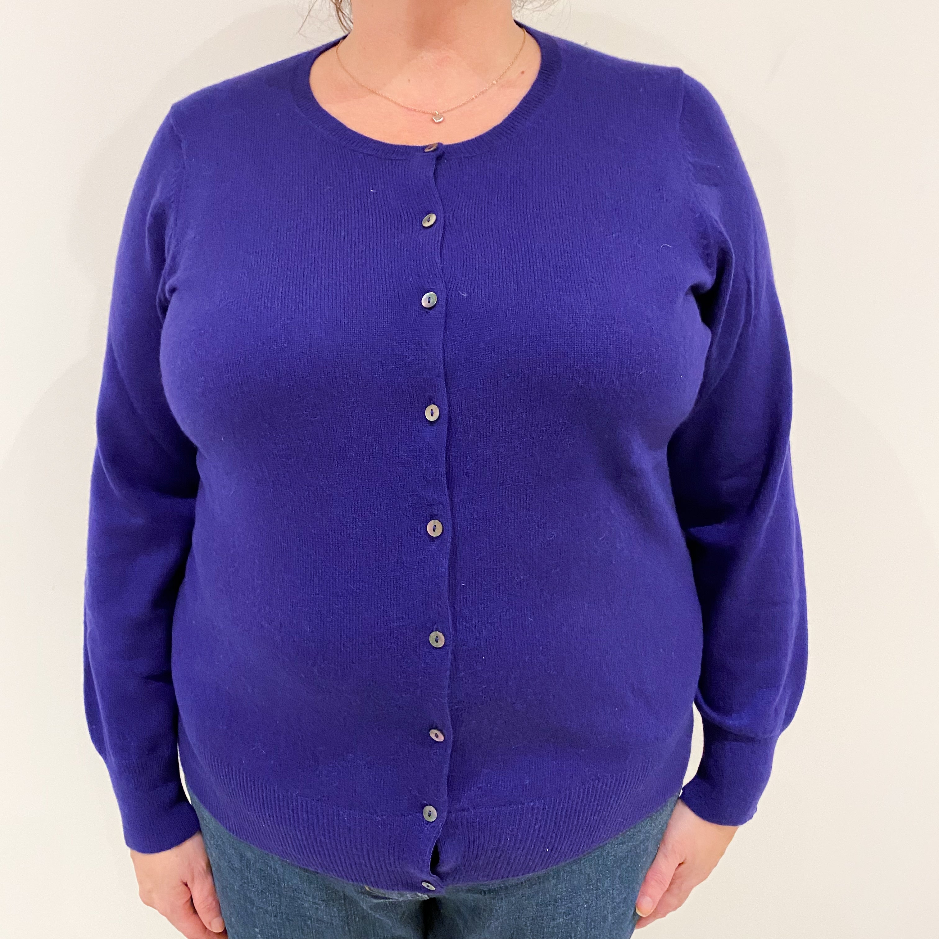 Indigo Purple Cashmere Crew Neck Cardigan Extra Large
