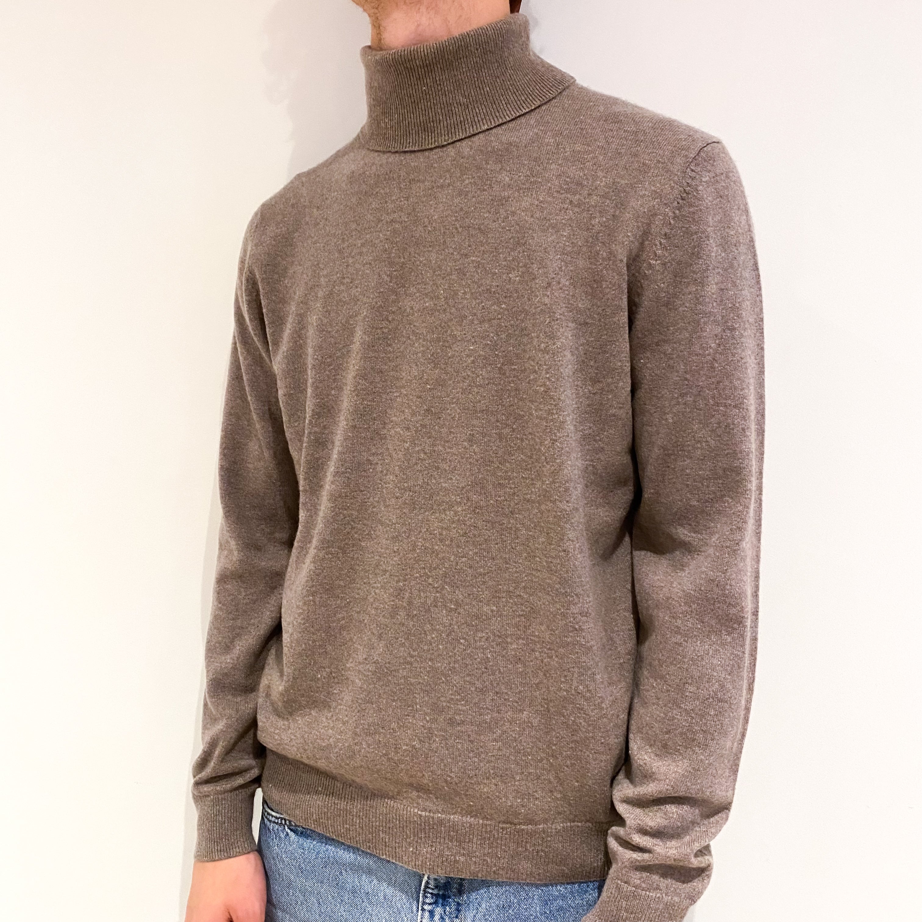Men's Mink Brown Cashmere Polo Neck Jumper Large