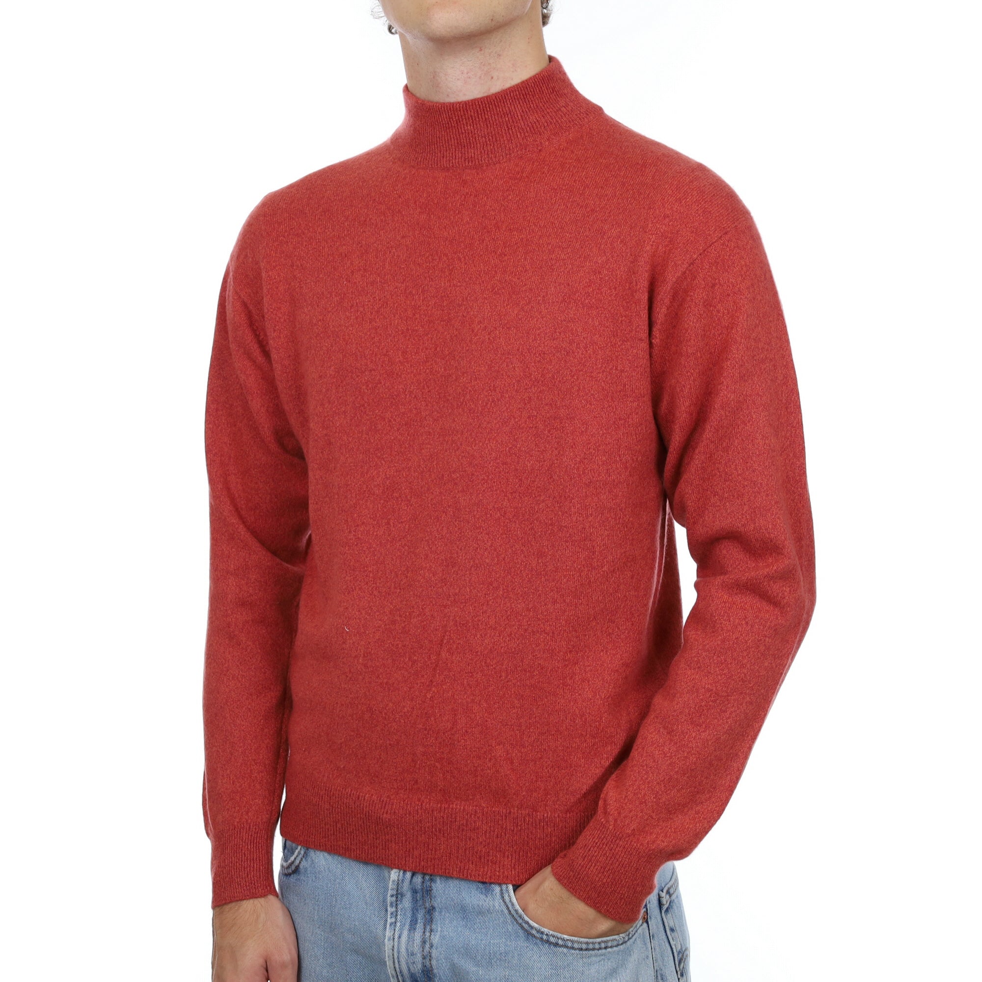 Men's Crushed Berry Red Cashmere Turtle Neck Jumper Medium