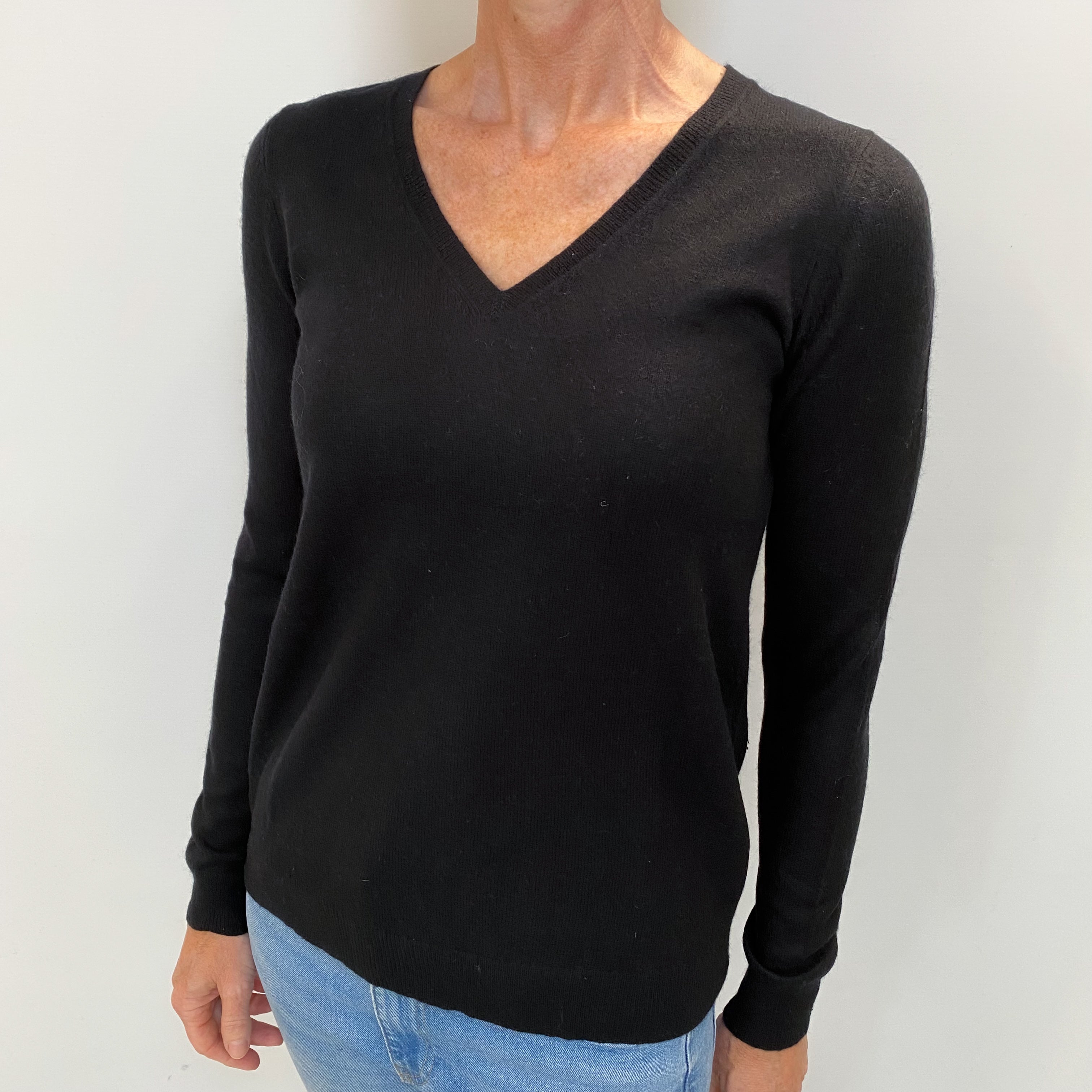Black Cashmere V Neck Jumper Small