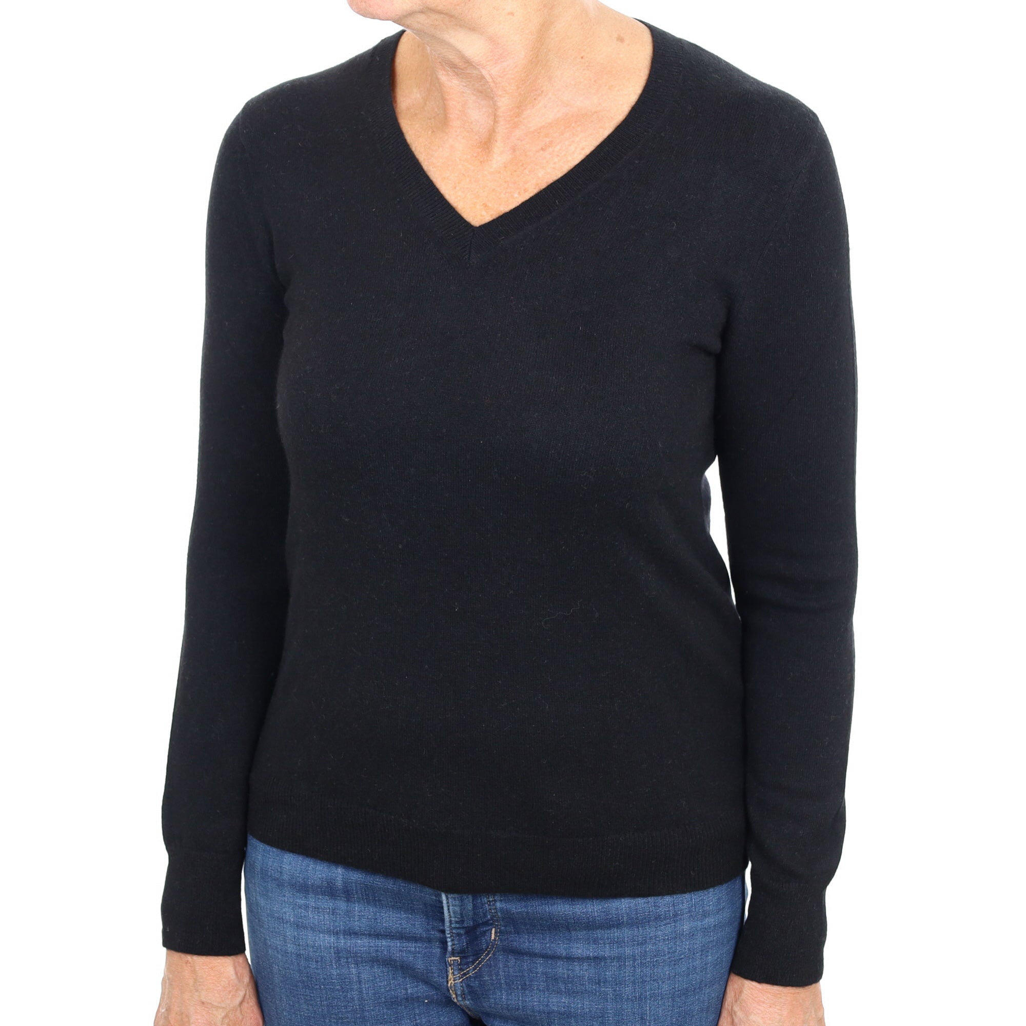 Black Cashmere V Neck Jumper Medium