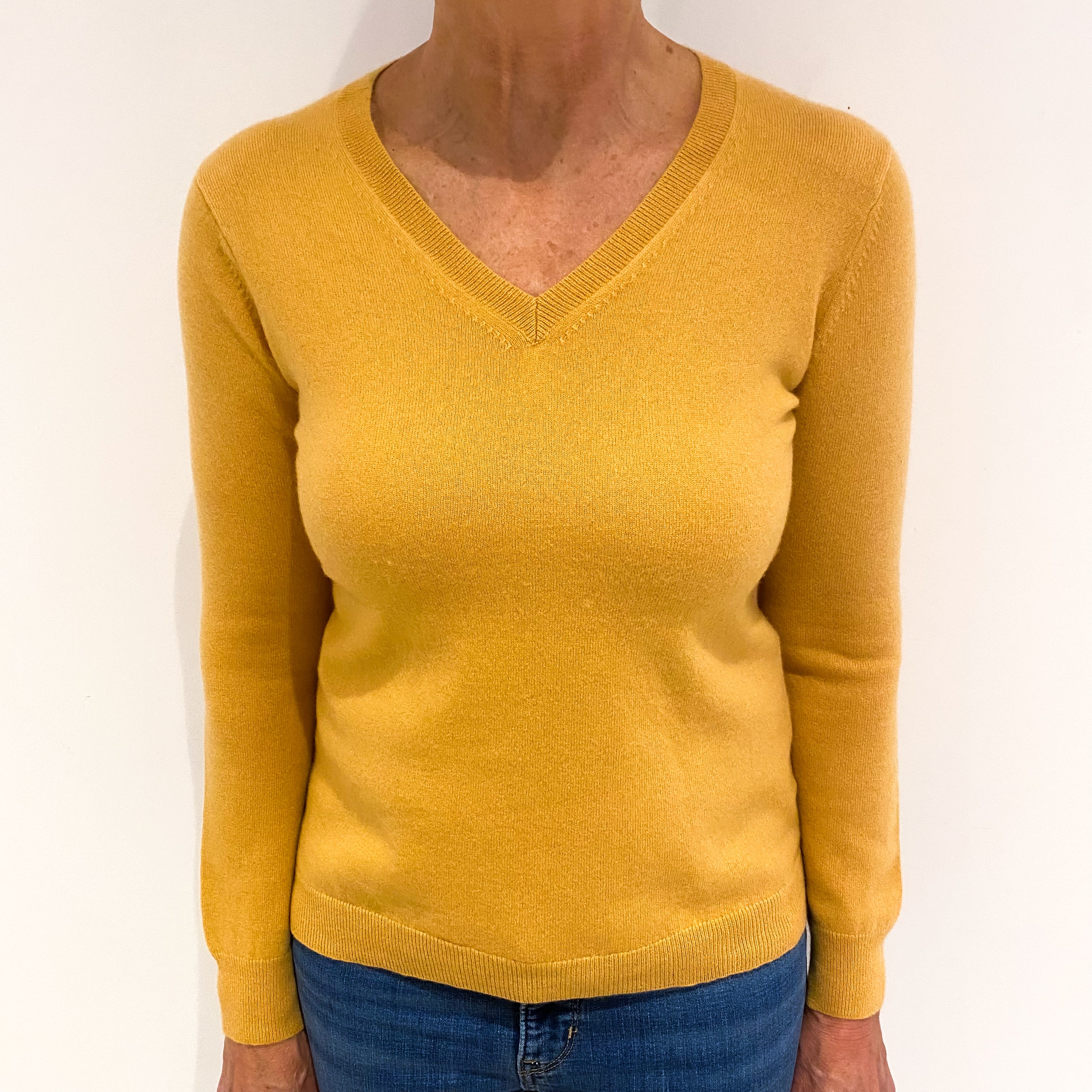 Marigold Yellow Cashmere V Neck Jumper Medium