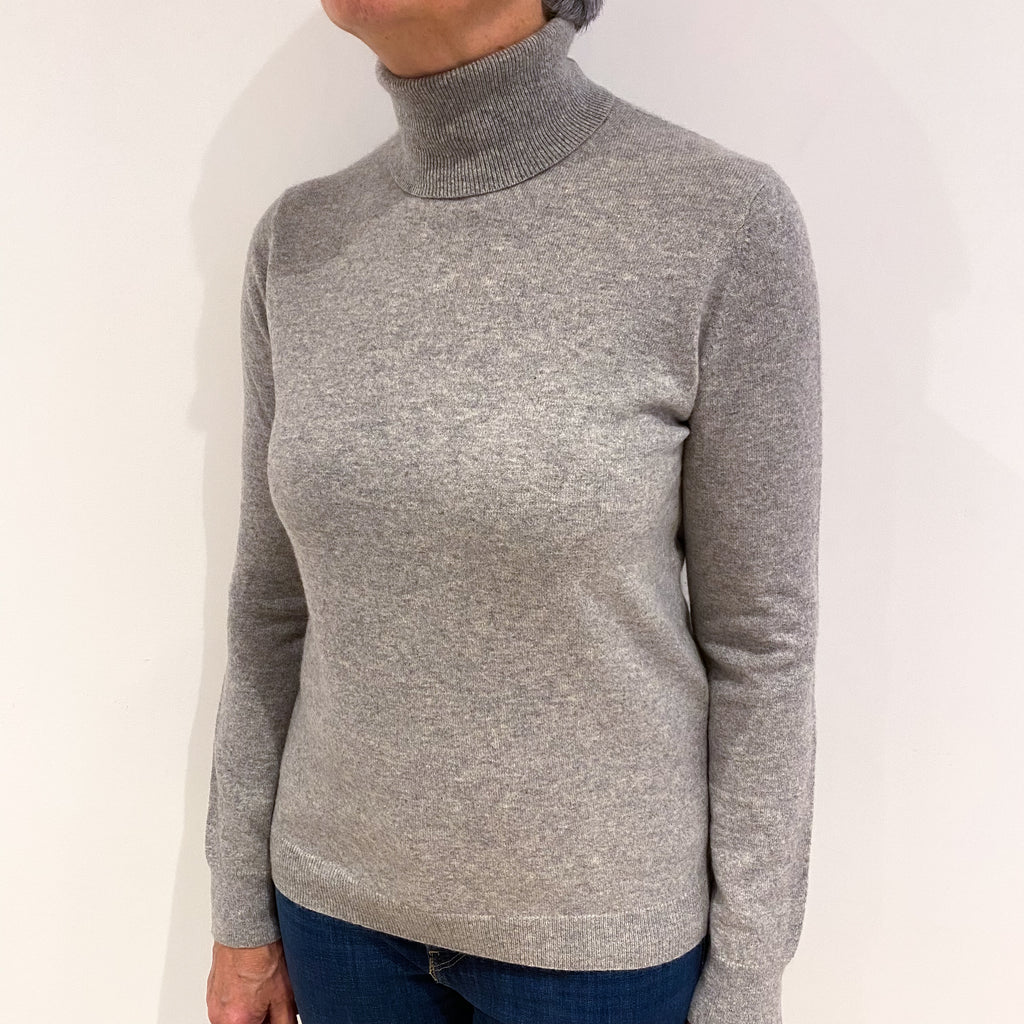 Smoke Grey Cashmere Polo Neck Jumper Medium
