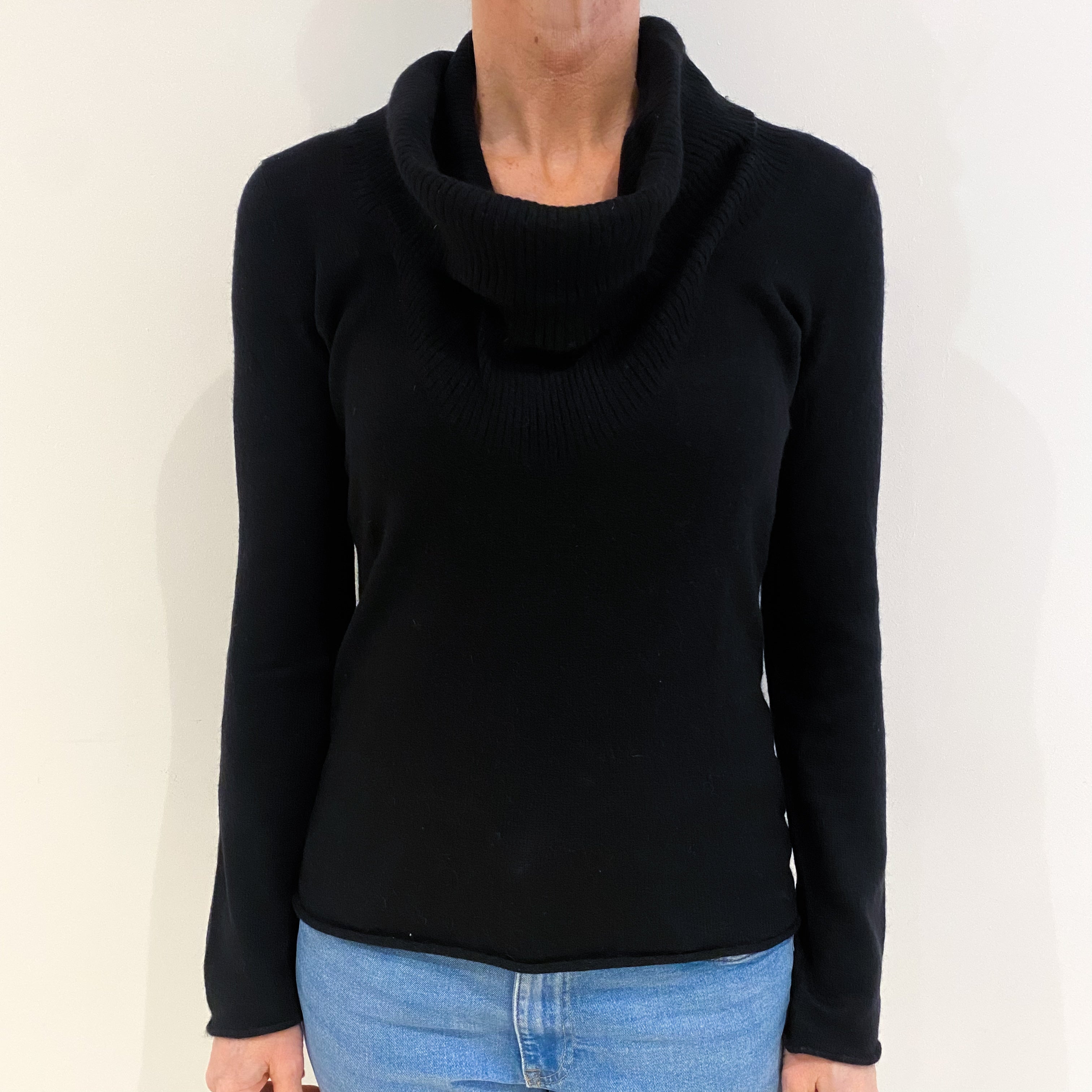 Black Cashmere Cowl Neck Jumper Small