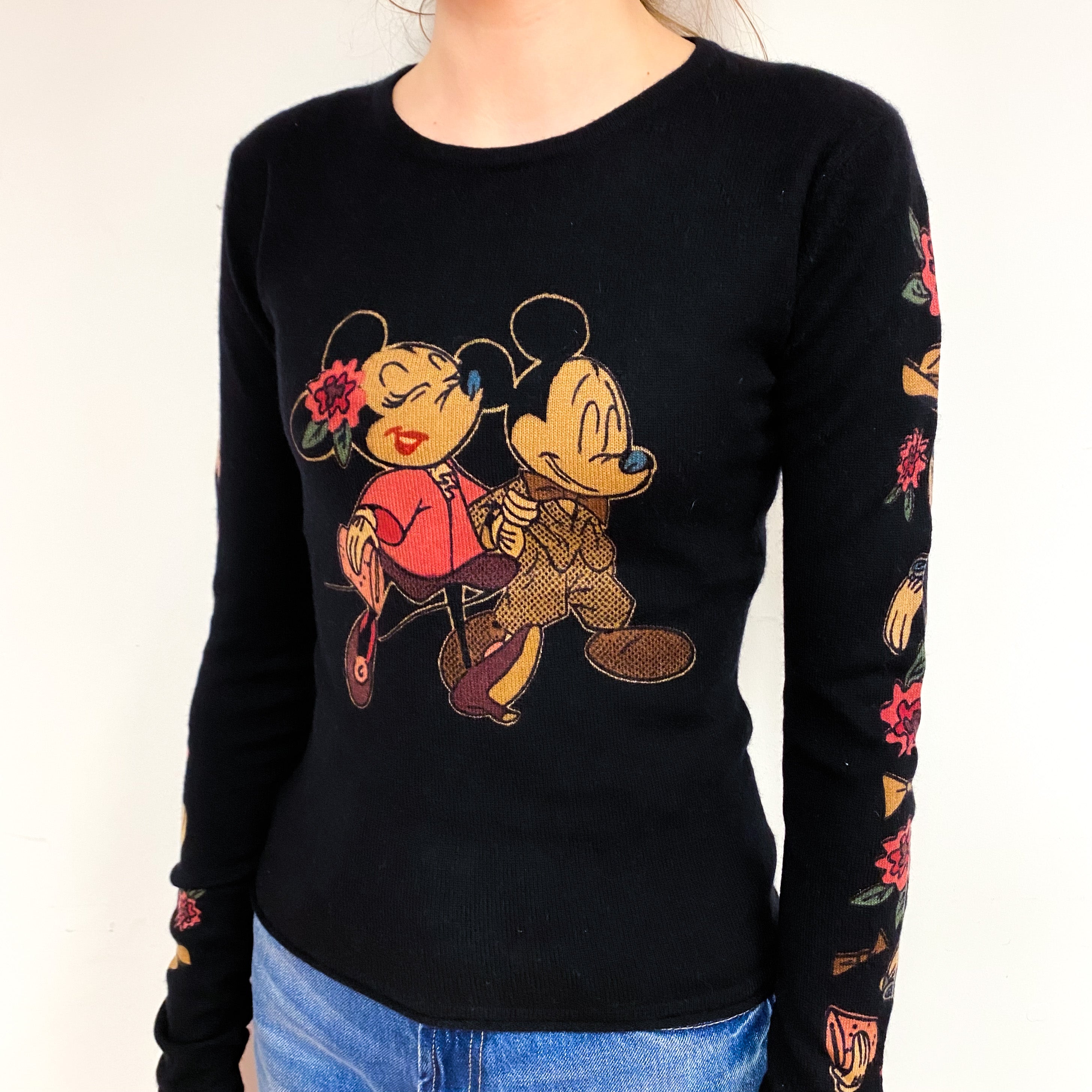 Black Mickey/Minnie Mouse Cashmere Crew Neck Jumper Extra Small