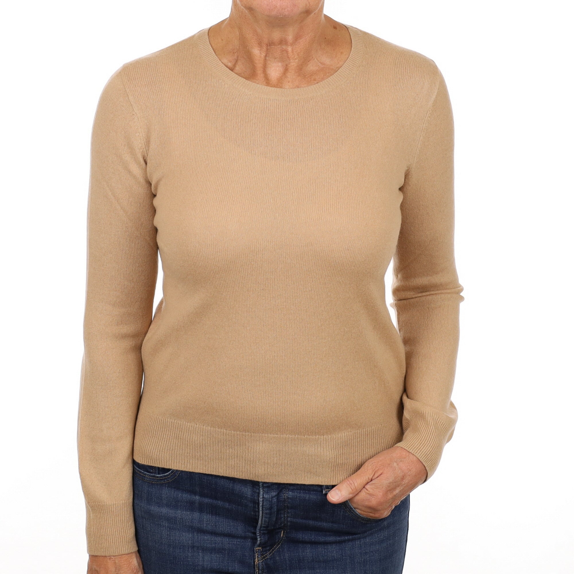 Caramel Brown Cashmere Crew Neck Jumper Medium
