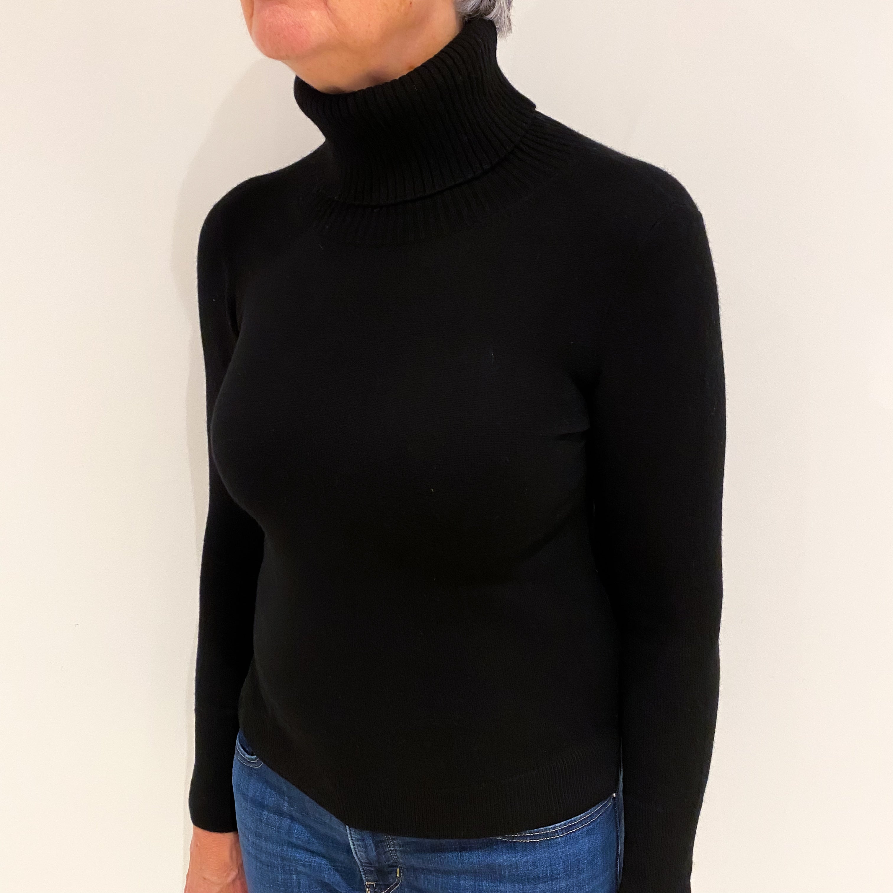 Black Cashmere Polo Neck Jumper Medium