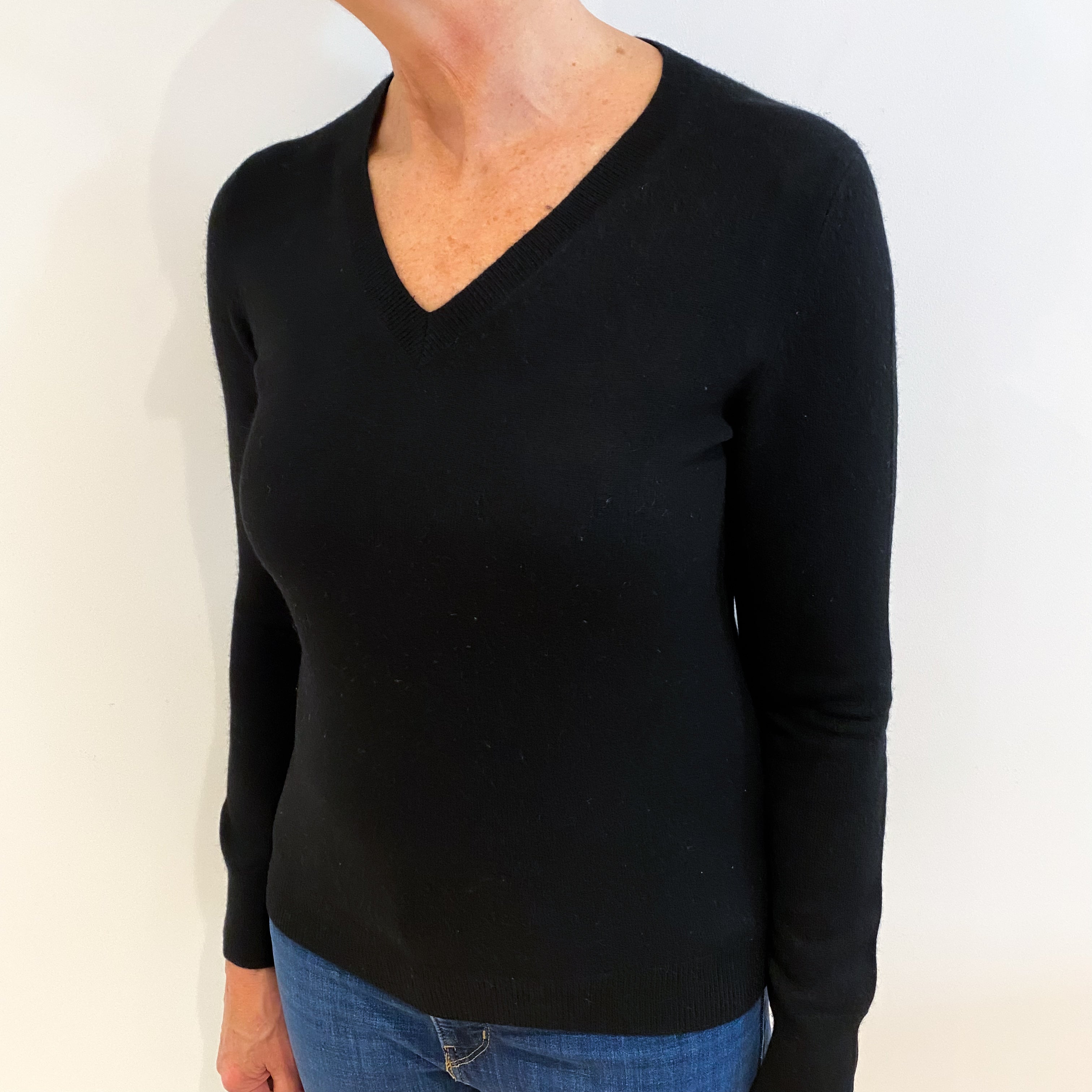 Black Cashmere V Neck Jumper Medium