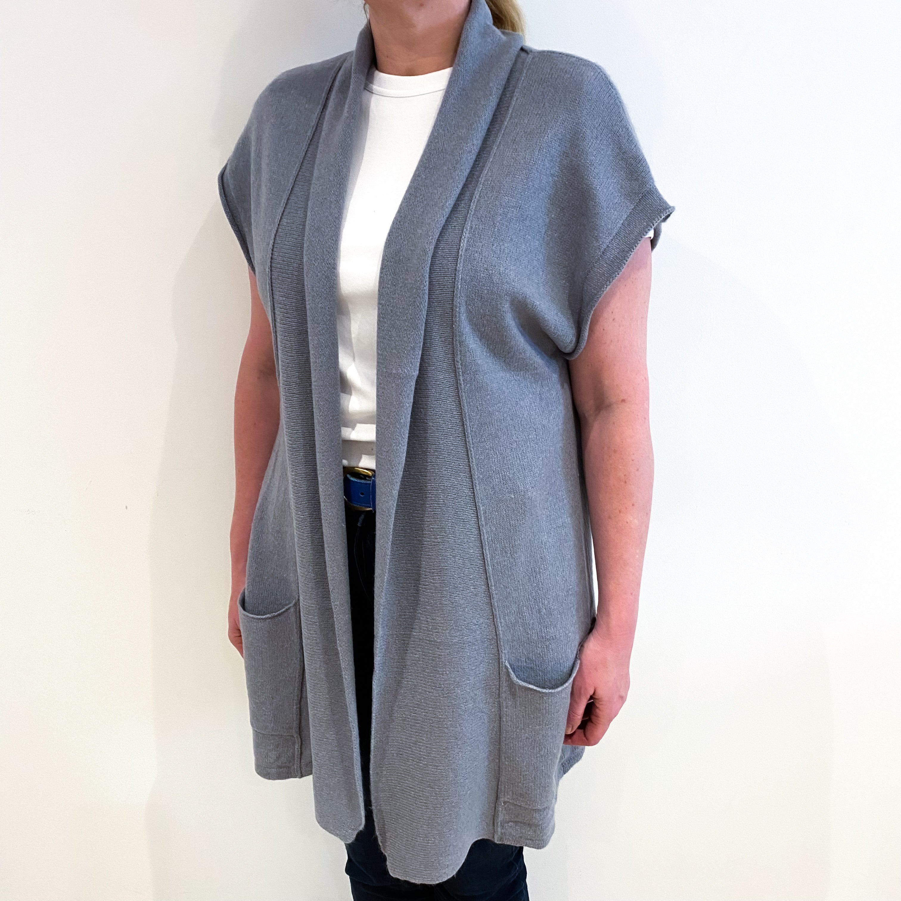 Poetry Dove Grey Cashmere Edge To Edge Sleeveless Cardigan Large