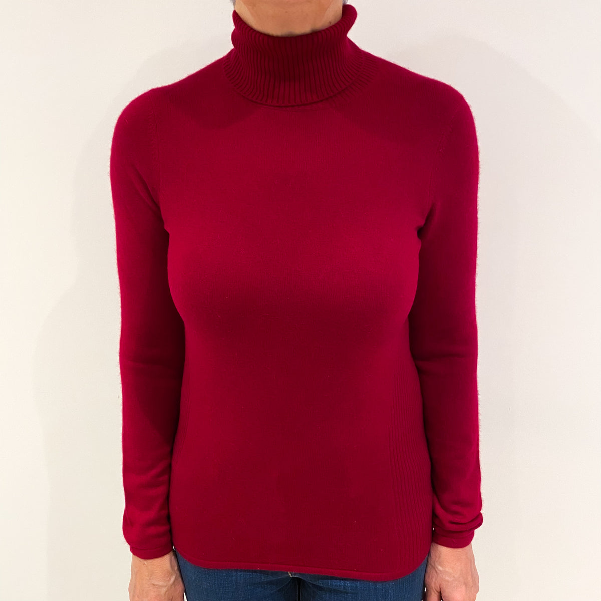 Crimson Red Cashmere Polo Neck Jumper Medium