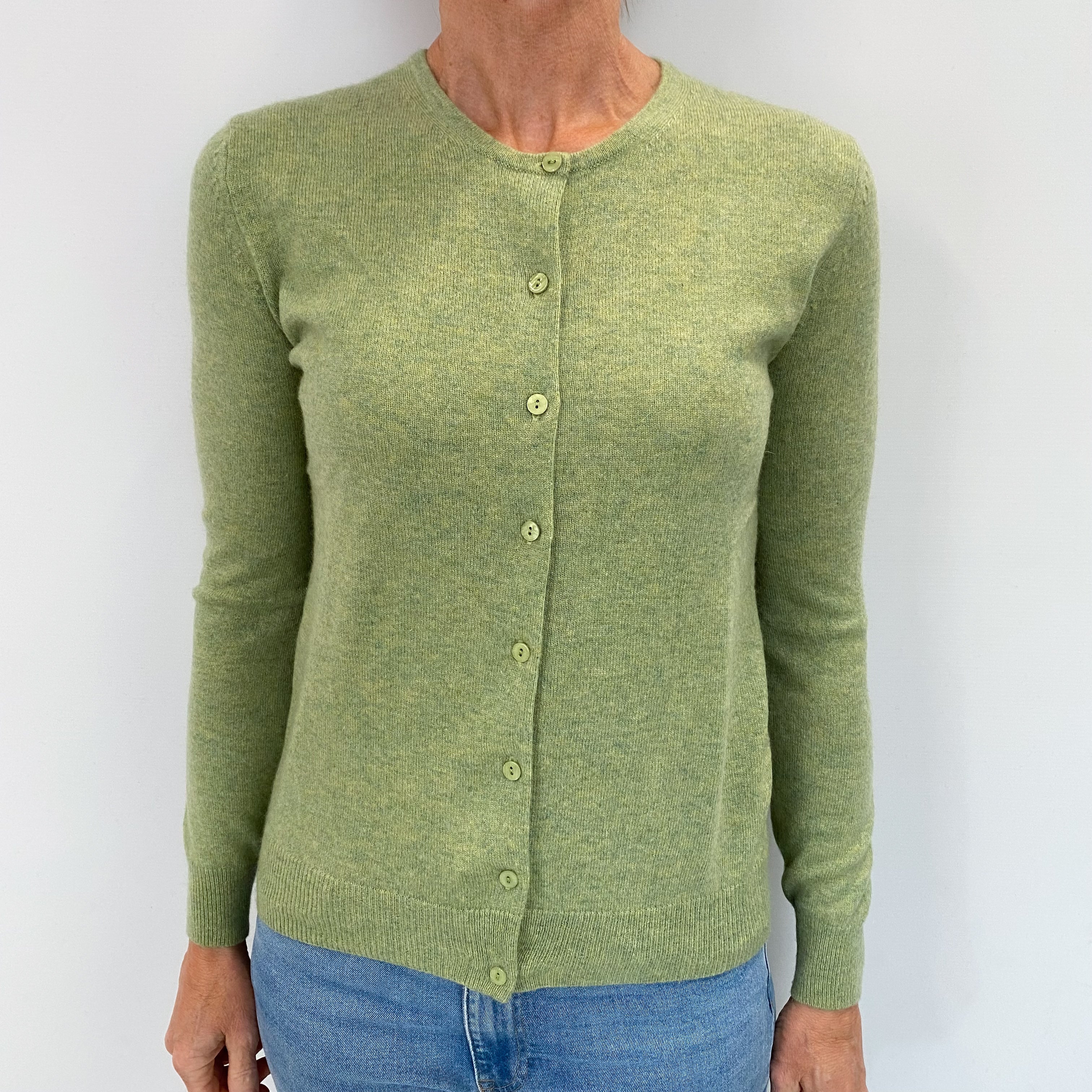 Pear Marl Cashmere Crew Neck Cardigan Small