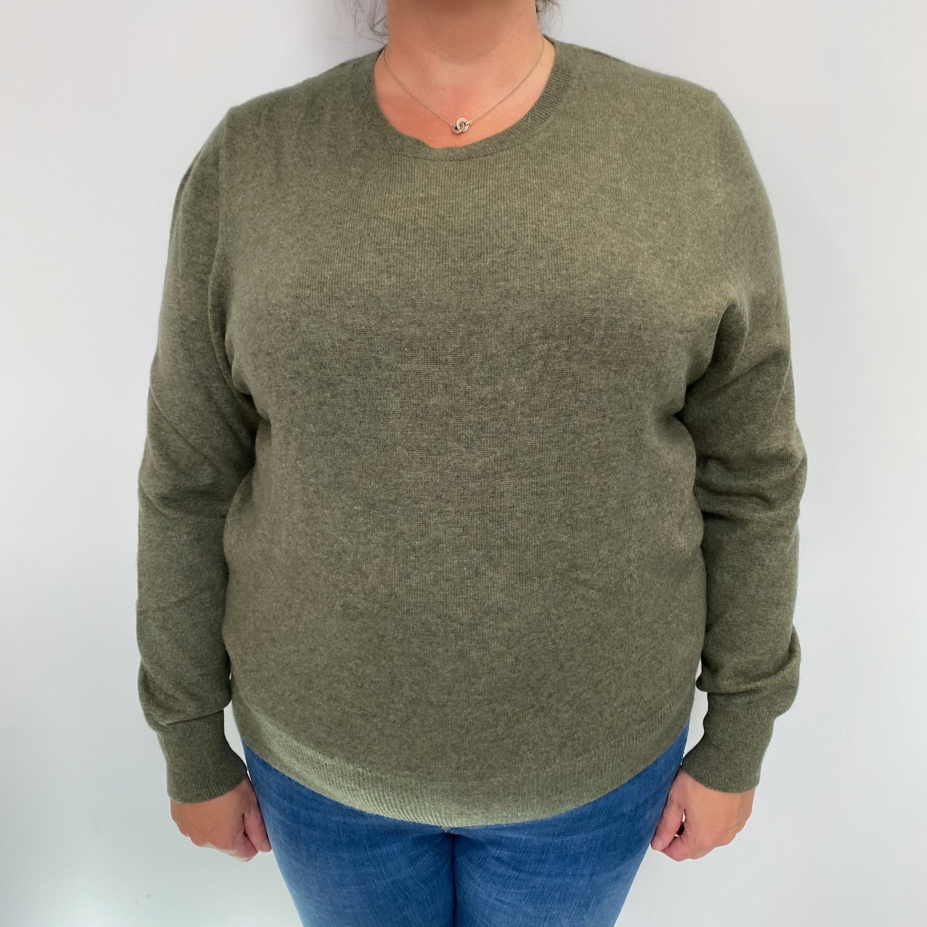 Moss Green Cashmere Crew Neck Jumper Extra Large