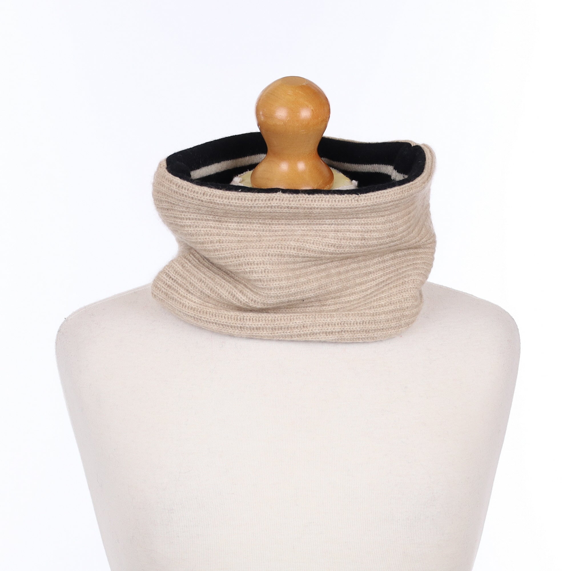 Fawn Ribbed and Black and White Striped Neck Warmer