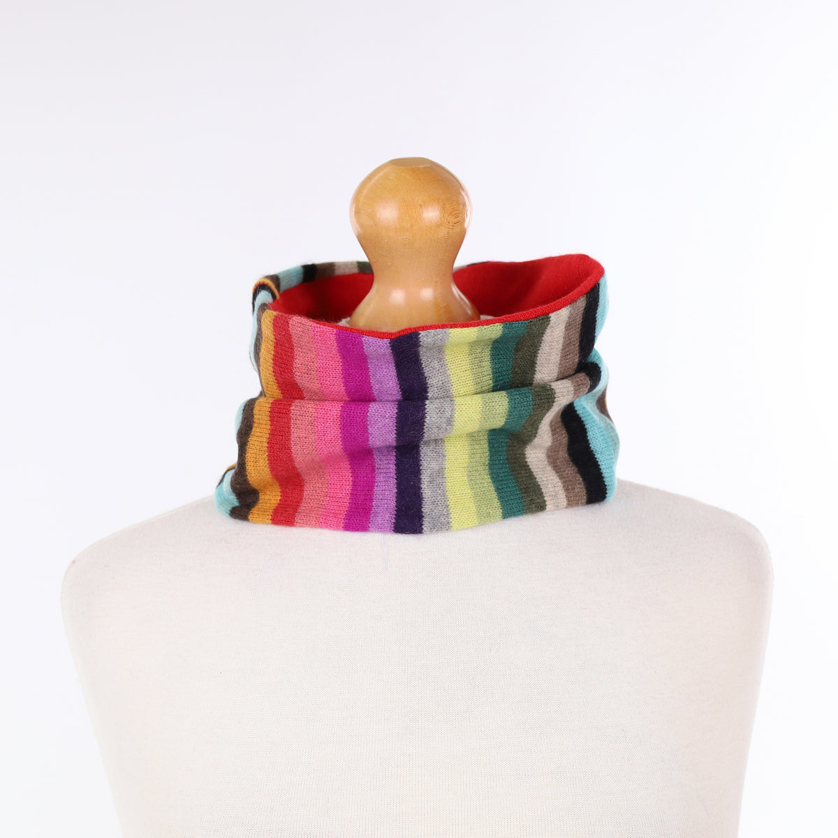 Red and Multicoloured Striped Neck Warmer