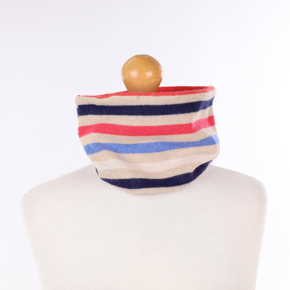 Beige Navy and Pink Striped Neck Warmer